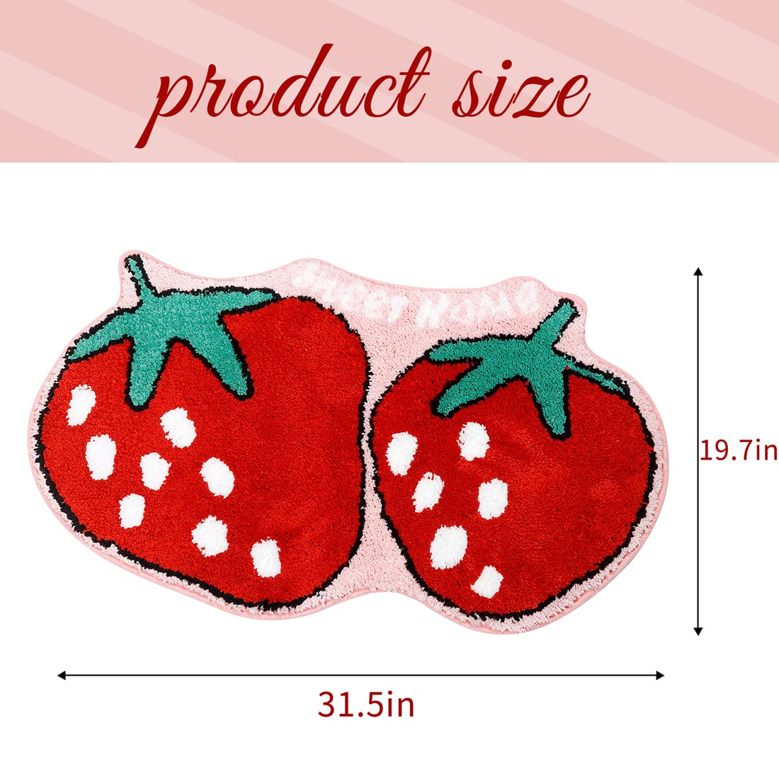 Non-Slip Strawberry Bath Mat - Cute Fruit Shaped Plush Microfiber Bathroom Rug, Absorbent & Washable Shower Mat (19.7x31.5 Inch) for Bathroom Decor - Perfect for Kids' Bathrooms, Nursery Decor & Gift Ideas