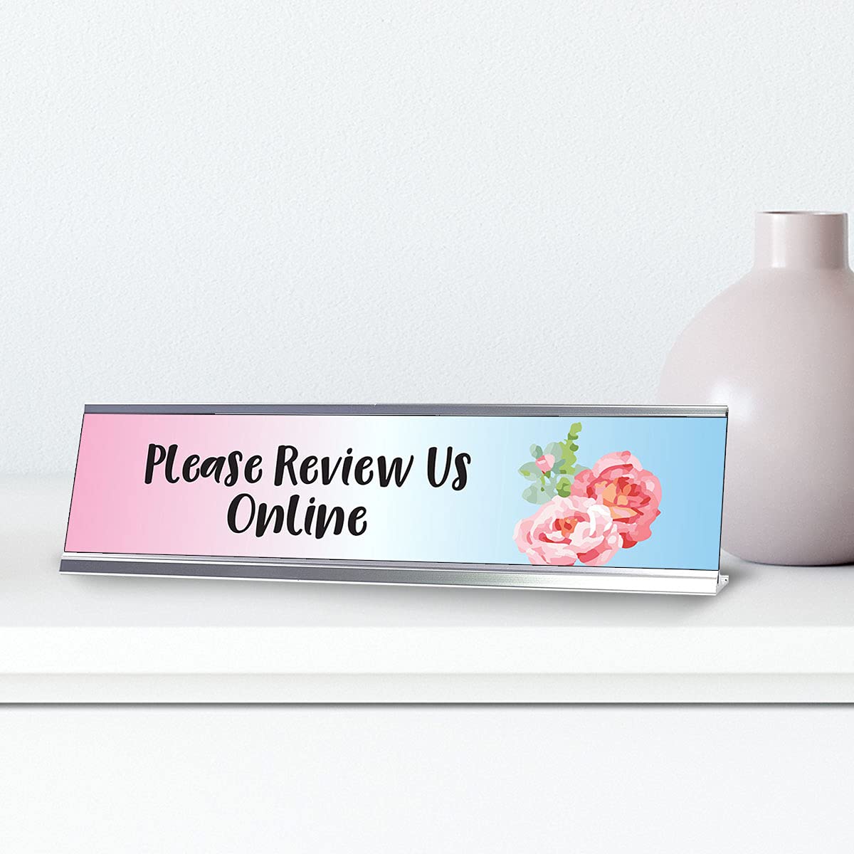 Floral Designer Desk Sign - 2 x 8 Inch Elegant Acrylic Sign for Salon, Spa & Office Decor - Perfect for Customer Feedback & Reviews
