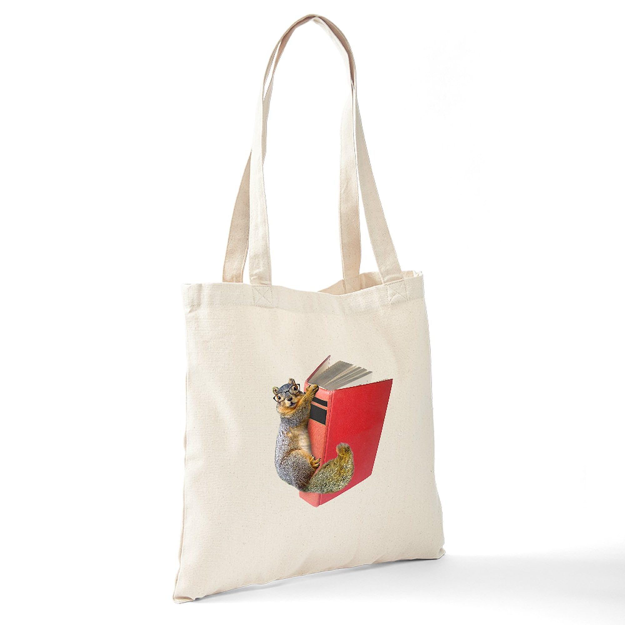 Eco-Friendly Squirrel on Book Canvas Tote Bag - Natural Reusable Shopping Bag for Groceries, Beach & Library | CafePress