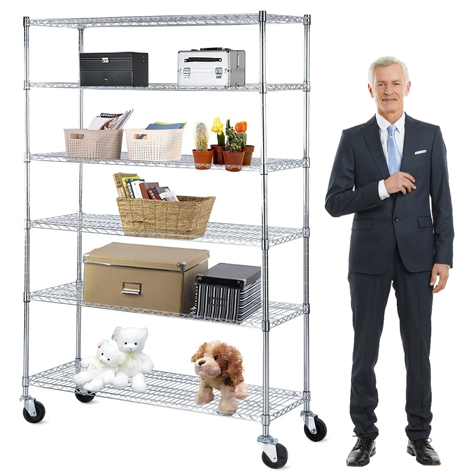 6-Tier Heavy Duty Metal Shelving Unit - 2100LBS Capacity NSF-Certified Commercial Storage Rack with Wheels, Adjustable Height for Kitchen, Garage, Pantry & Warehouse Organization | Rolling Utility Shelves for Home & Business Use