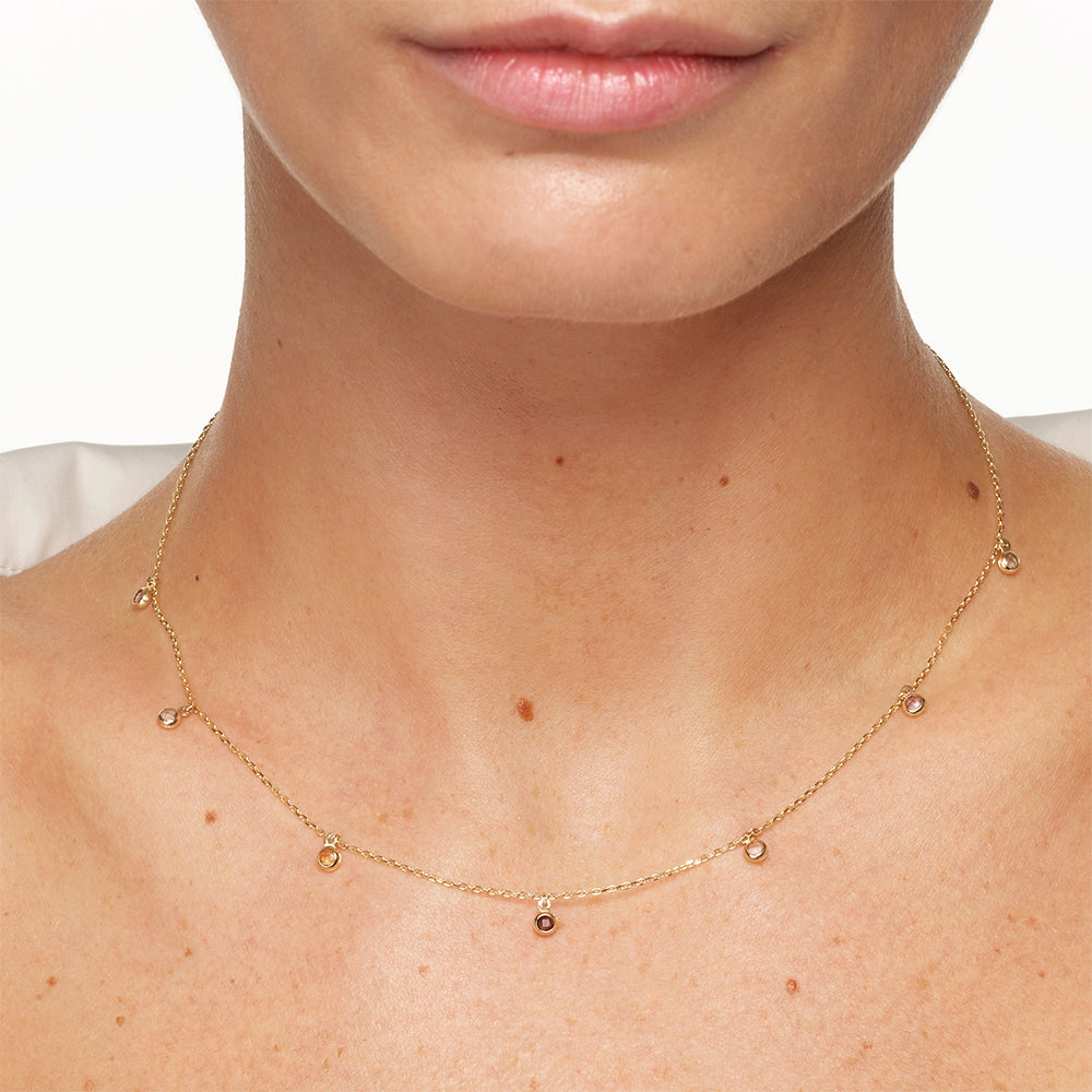 10K Gold Multi Gemstone Droplet Necklace - Elegant Dainty Pendant for Women, Perfect for Weddings, Parties & Everyday Wear
