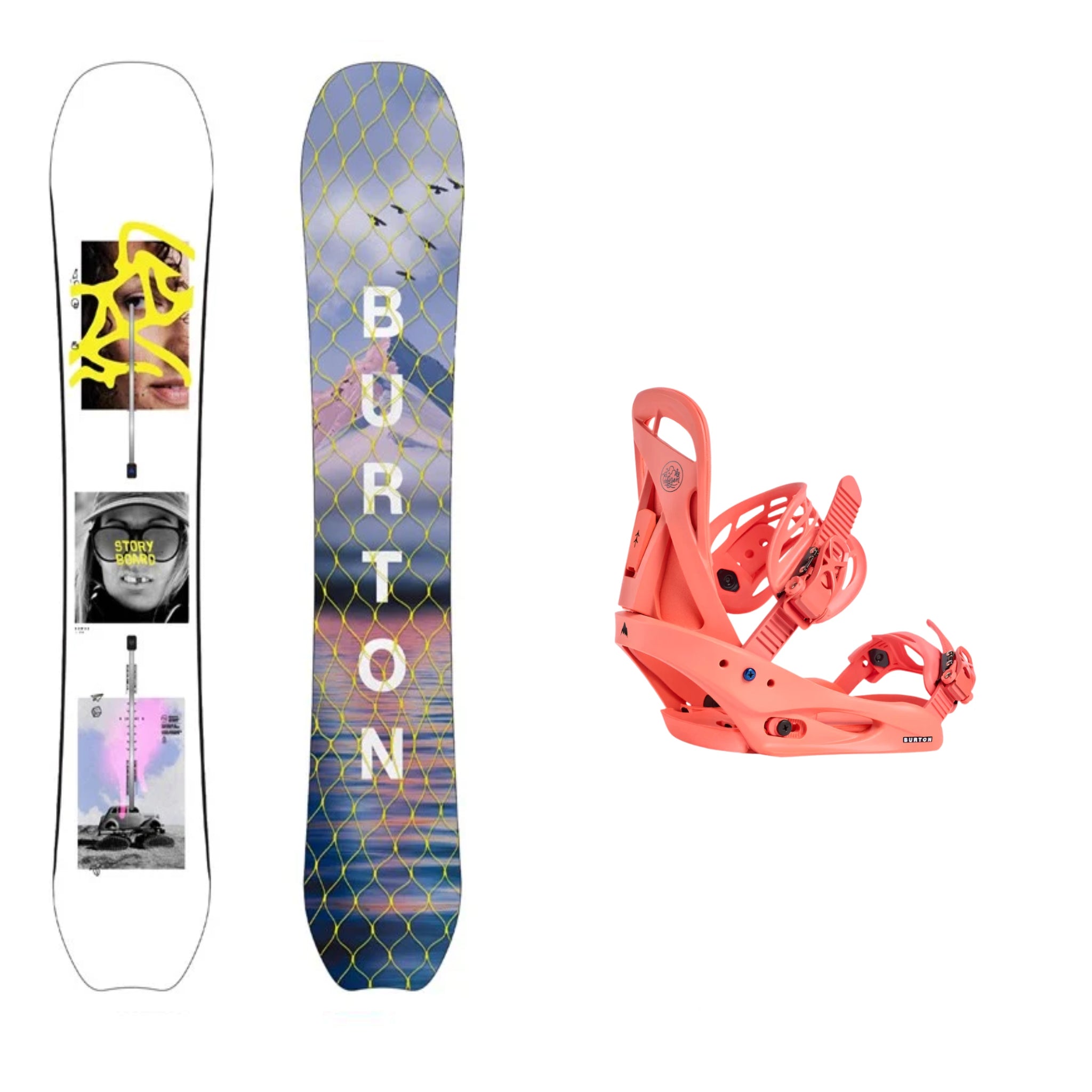 Burton Story Board Snowboard with Burton Citizen Bindings 2025 - Premium All-Mountain Snowboard for Men & Women - Perfect for Freeriding, Park & Powder Adventures