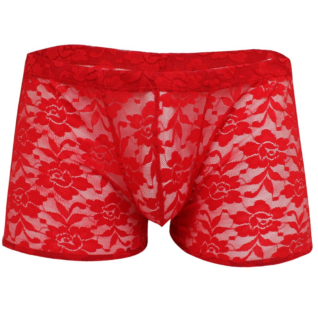 TiaoBug Men's Sheer Lace Shorts - Rose Flower Boxer Briefs Underwear for Sleepwear, Lingerie & Sensual Wear