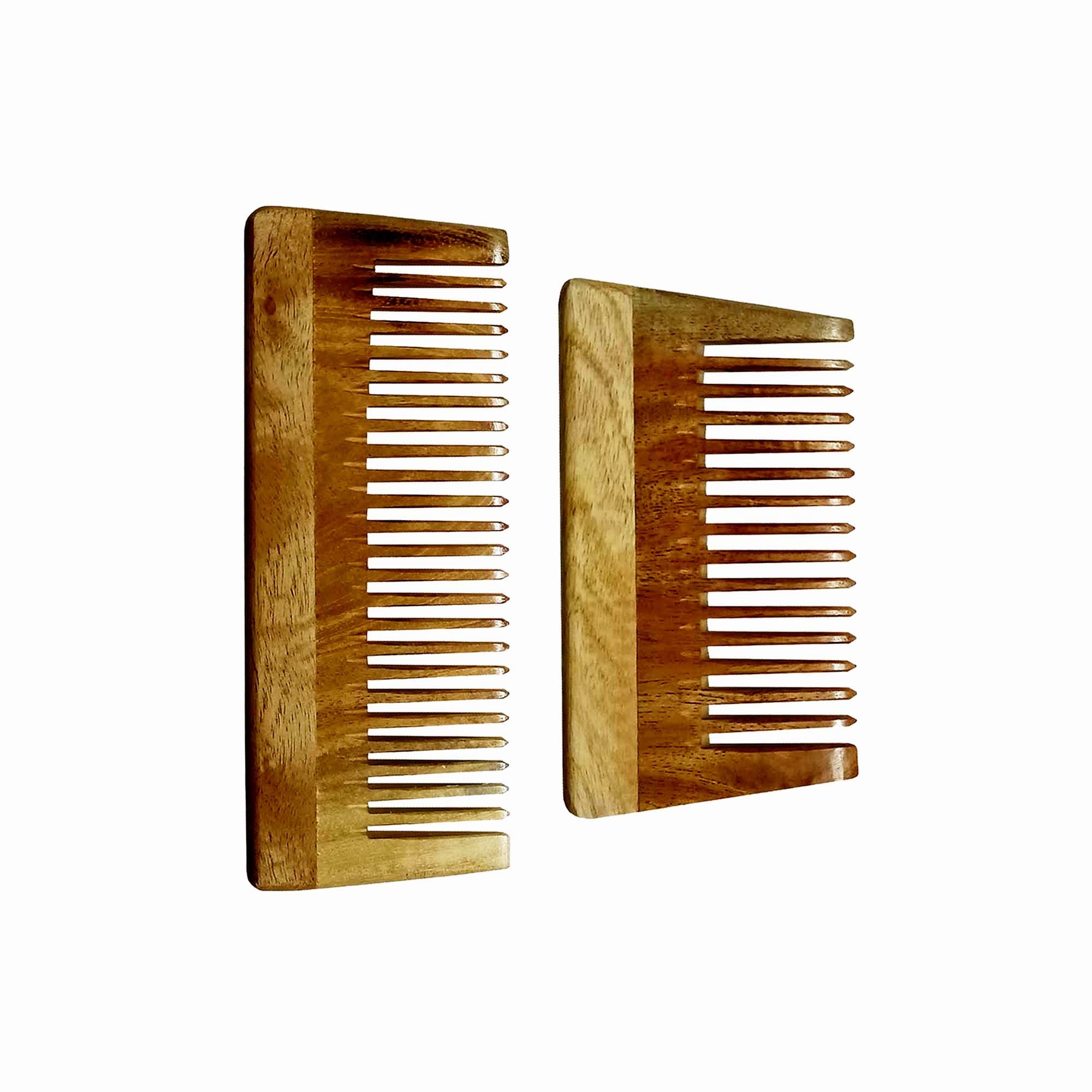 Ginni Innovations 2-Pack Neem Wood Combs for Hair Detangling (Medium & Small) - Natural Ayurvedic Hair Care for Smooth & Tangle-Free Hair - Perfect for Daily Use, Travel & Salon Styling - G-FG
