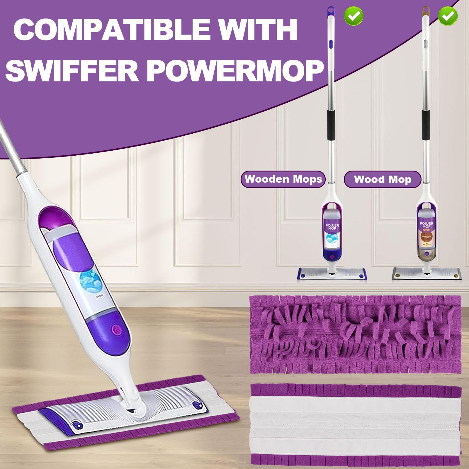12 Pack Purple PowerMop Refill Pads - Reusable Microfiber Mop Pads Replacement for Swiffer PowerMop Multi-Surface & Wood Mops | Washable & Eco-Friendly | Perfect for Hardwood Floors, Tile & Laminate Cleaning