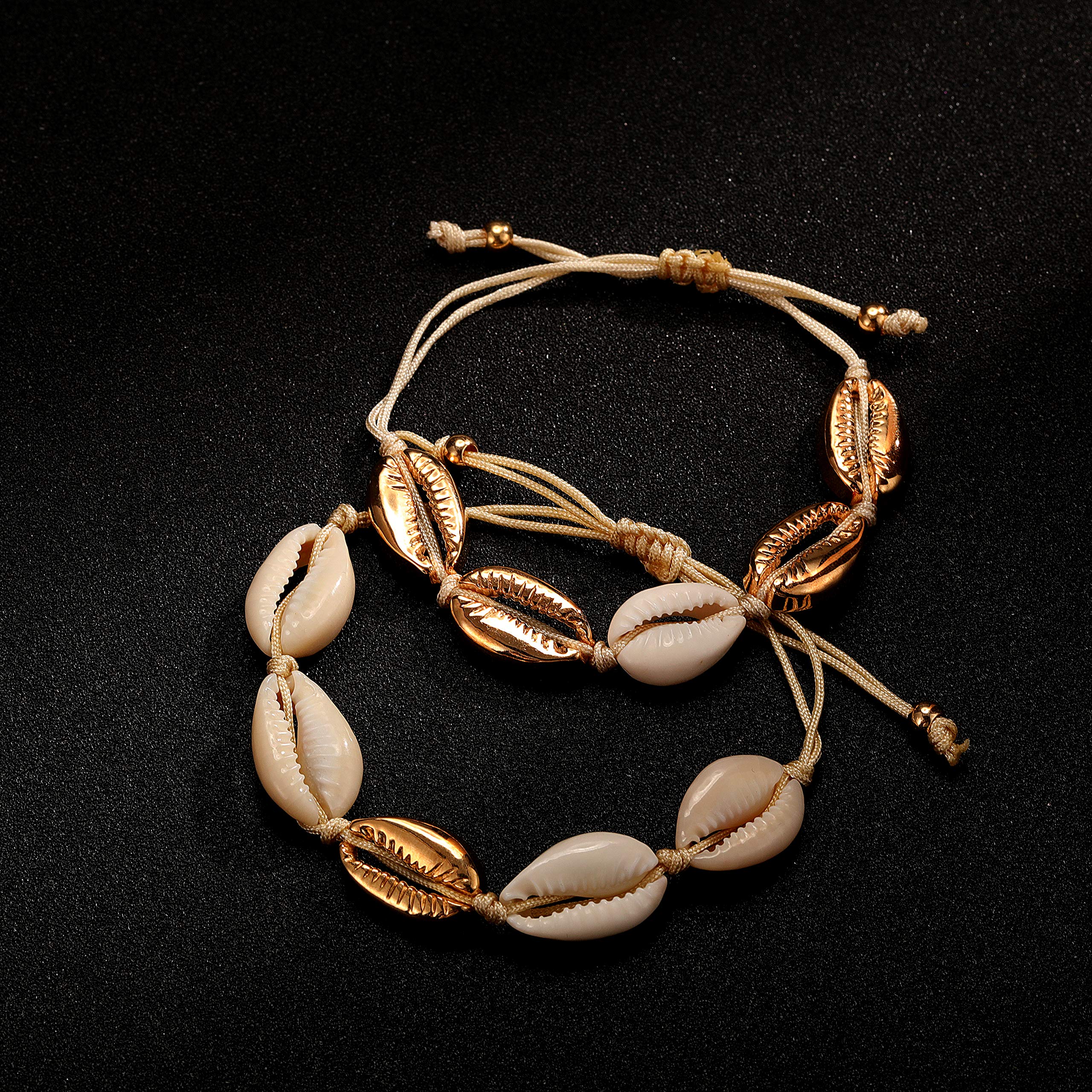 Softones 2Pcs Adjustable Handmade Beach Shell Bracelet & Anklet Set for Women - Perfect for Summer Vacation, Boho Festival, Beach Party and Casual Wear