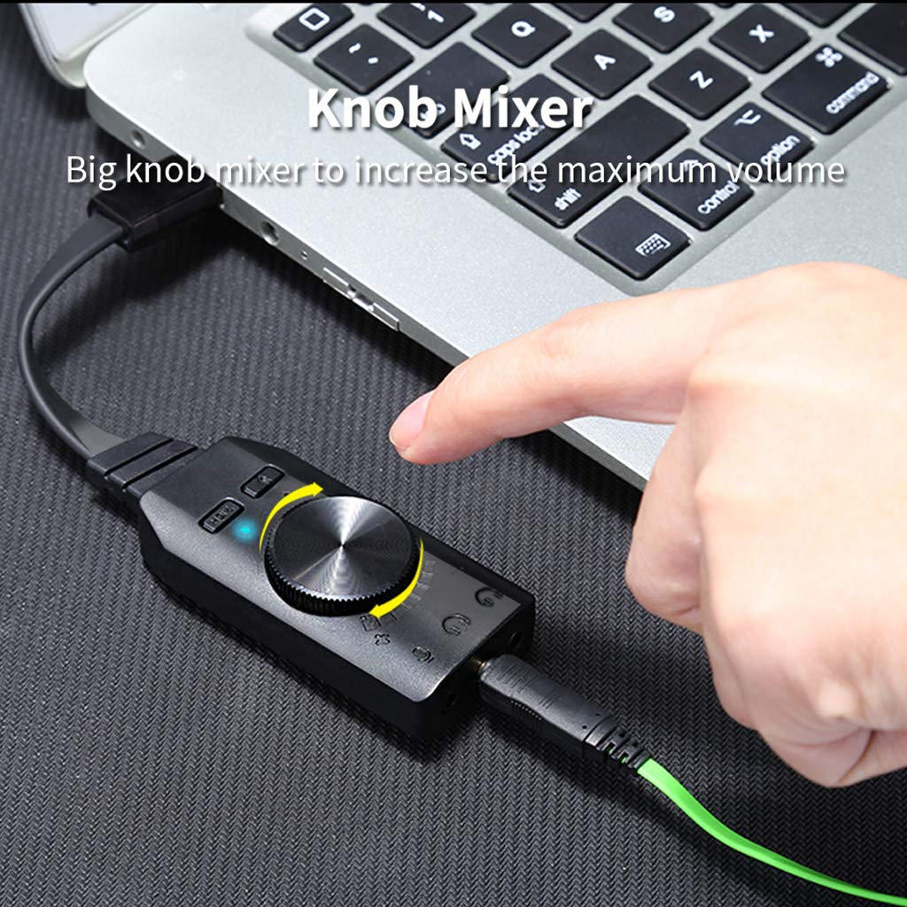 BIlinli GS3 Virtual 7.1 Channel USB Sound Card - External Audio Adapter with 3.5mm Headphone Jack for PC, Laptop, Desktop - Enhance Gaming, Music & Conference Calls