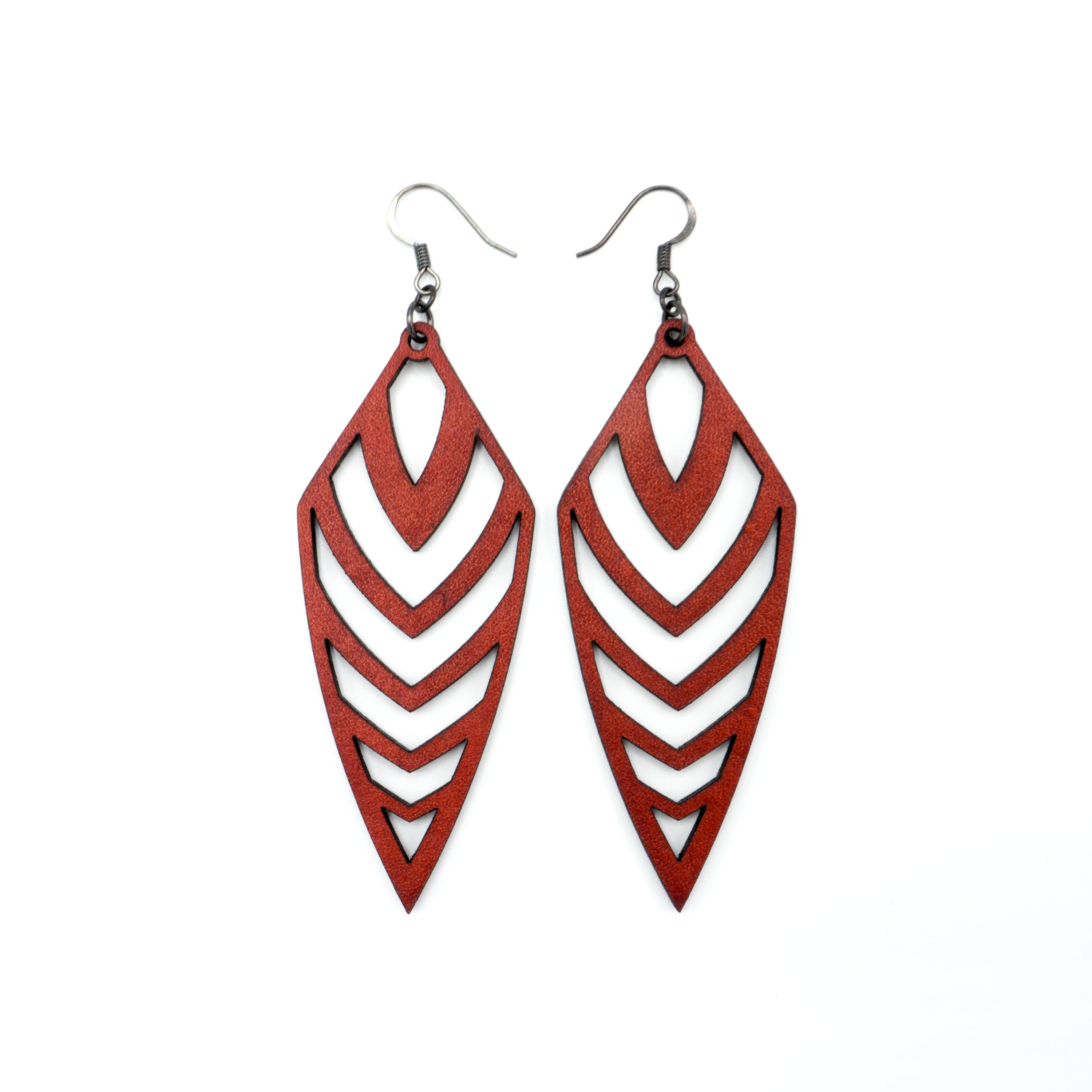 Arrowhead 03 Leather Earrings - Red Boho Handmade Dangle Earrings for Women | Perfect for Festivals, Parties & Everyday Wear
