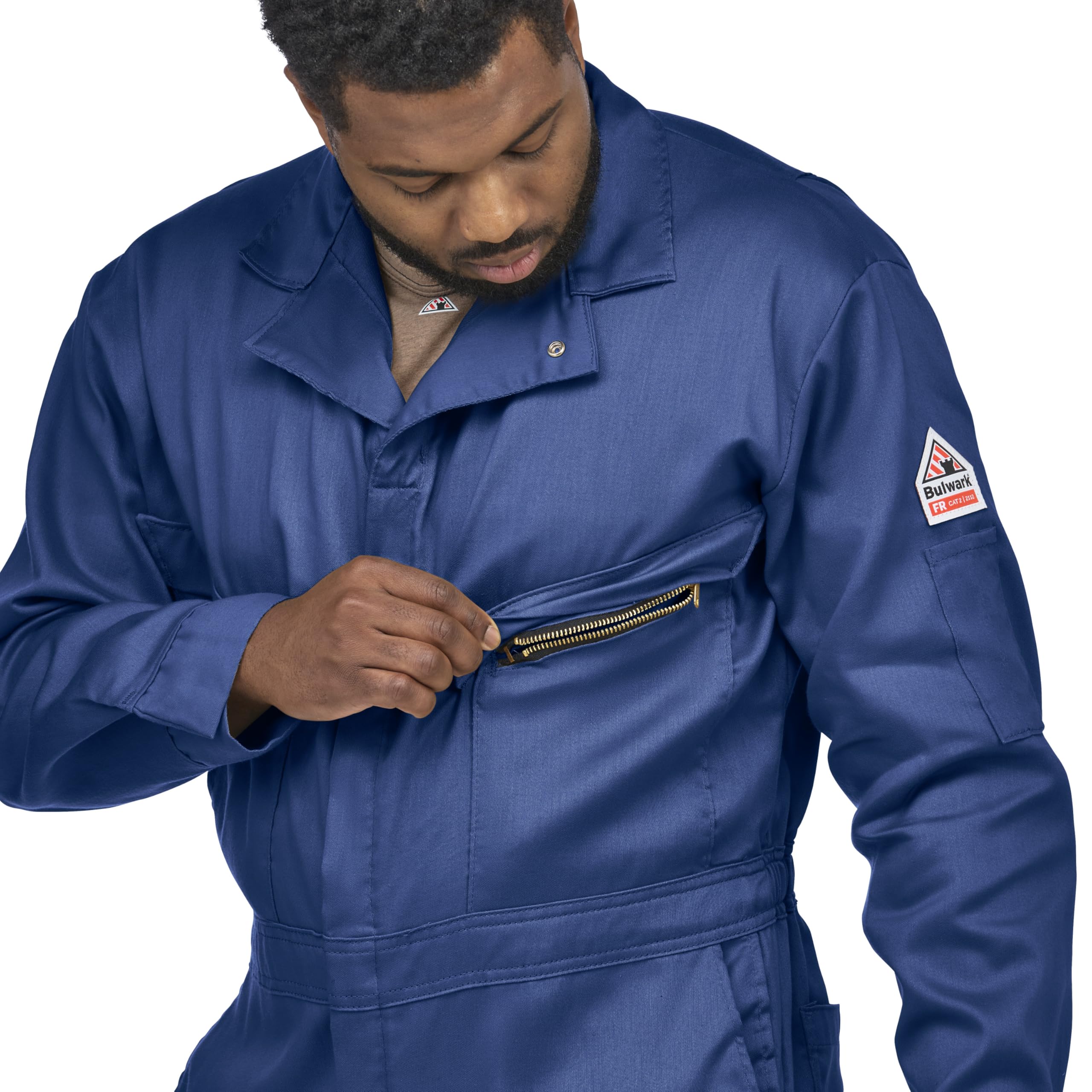 Bulwark FR Men's Flame Resistant Cotton/Nylon Comfortouch Deluxe Coverall - Protective Workwear for Electricians, Welders & Industrial Safety