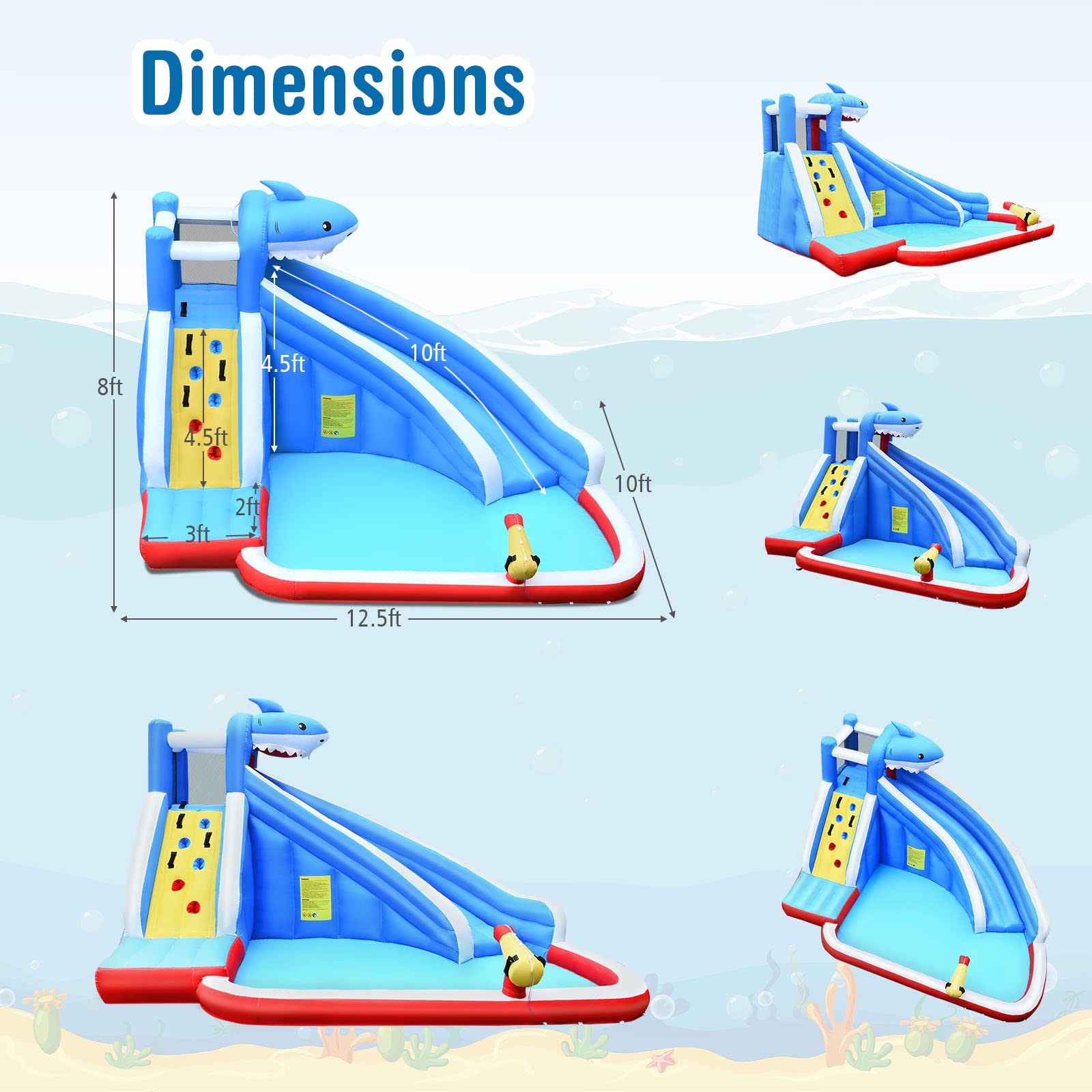 **HONEY JOY Inflatable Water Slide with Shark Theme - 12ft Blow Up Bounce House for Backyard, Kids & Adults - Includes Climbing Wall & 750W Blower - Perfect for Summer Parties, Birthdays & Outdoor Fun**