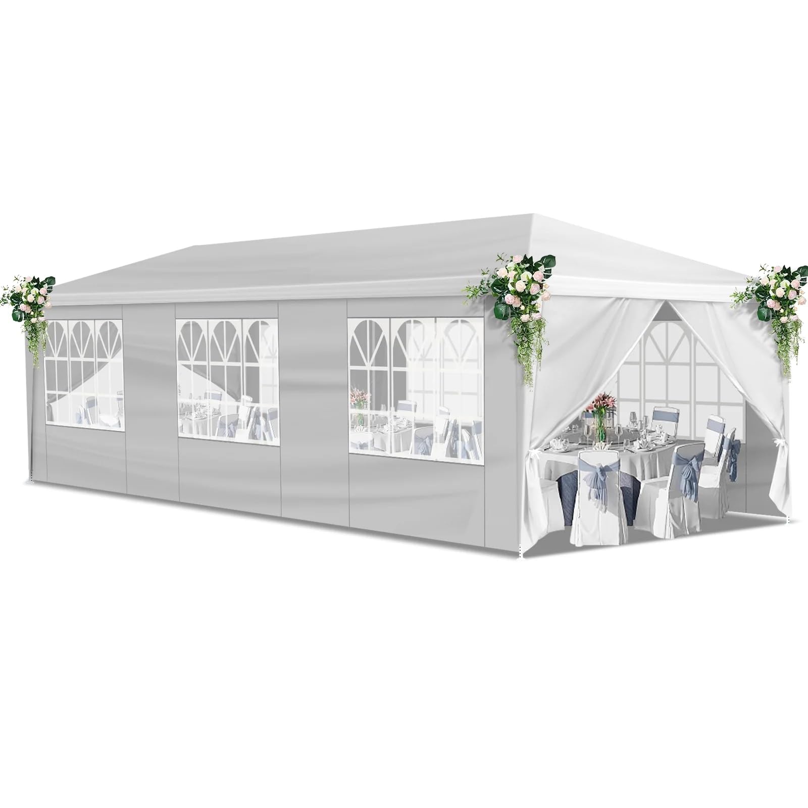 SEALAMB 10x30ft White Party Canopy Tent with 8 Removable Sidewalls - Large Outdoor Wedding Tent for Backyard Events, Birthday Parties, Garden Gatherings & Patio Shelter | Perfect for Outdoor Celebrations, Festivals & Temporary Shade Solutions
