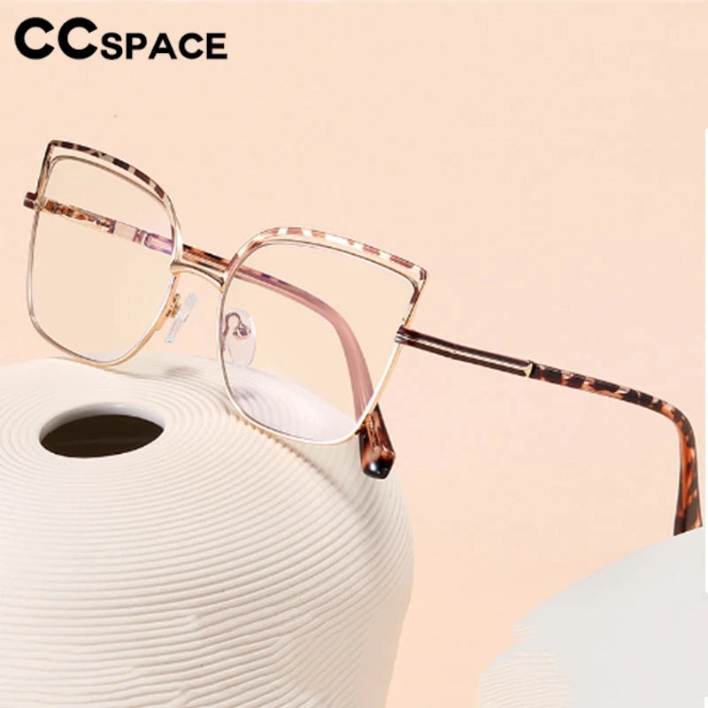 CCspace Women's Full Rim Square Cat Eye Alloy Eyeglasses Frame 301091 - Stylish Retro Glasses for Work, Reading & Fashion Accessories