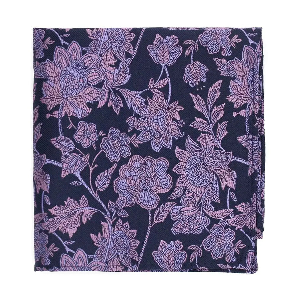 L A Smith Lilac And Sky On Navy Bold Floral Tie And Pocket Square Set - Perfect for Weddings, Prom & Formal Events