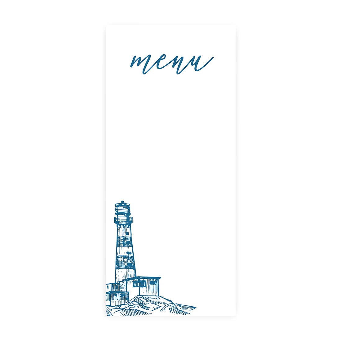 Nautical Lighthouse Printable Wedding Menu Cards - 56-Pack DIY Premium Cardstock for Dinner Table Place Settings, Rehearsals & Reception (4x9 Inches) | Elegant Coastal Theme Party Decorations