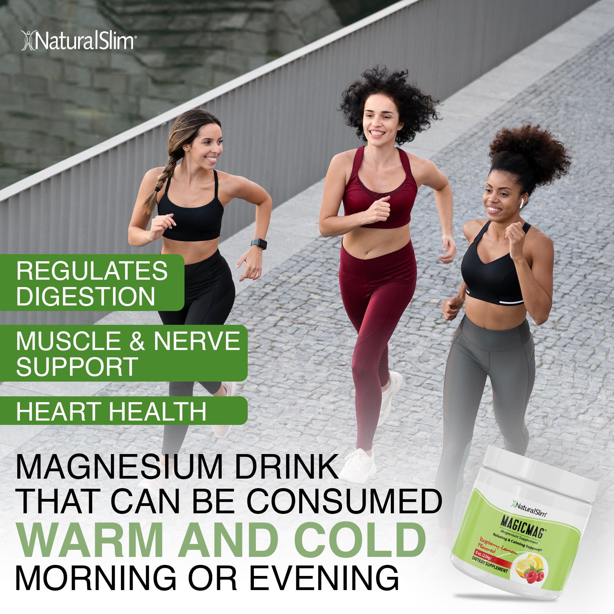 NaturalSlim MagicMag Pure Magnesium Citrate Powder Supplement - Stress Relief, Constipation Support, Muscle & Heart Health, Sleep Aid | Raspberry Lemon Flavor Drink Mix (8oz) for Active Lifestyles & Wellness Routines