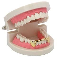 14K Gold Plated Hip Hop Grillz - Lower Bottom Fangs Teeth with Custom Mold Kit | Perfect for Rappers, Performers & Hip Hop Fashion Enthusiasts