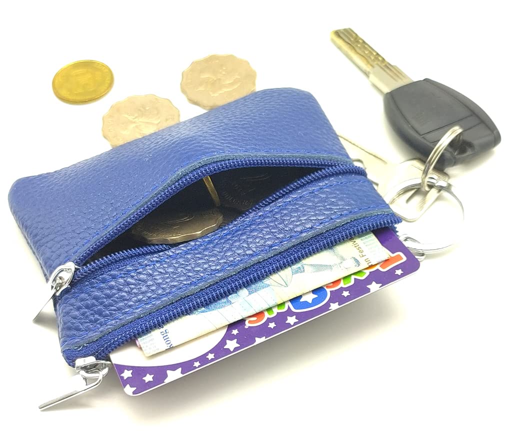 iToolai Genuine Leather Mini Keychain Purse - Small Zipper Coin Wallet & Credit Card Holder for Women (Royal Blue) - Perfect for Keys, Cards, Cash & Everyday Essentials