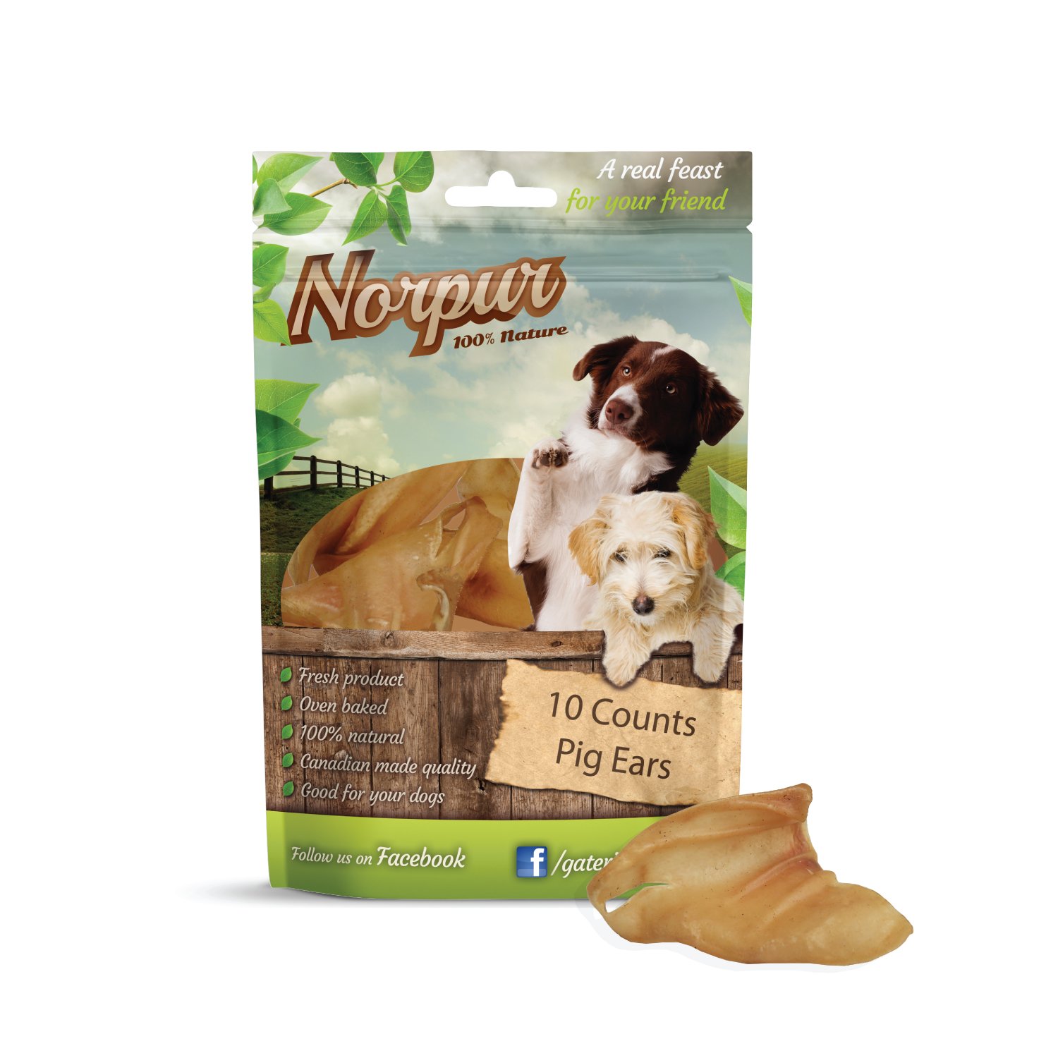 Norpur All-Natural Pig Ears Dog Treats - 10 Count | Canadian Made, Slow-Roasted & Oven-Baked | Promotes Healthy Skin & Shiny Coat | Helps Clean Teeth & Freshen Breath | Perfect for Training Rewards and Dental Care