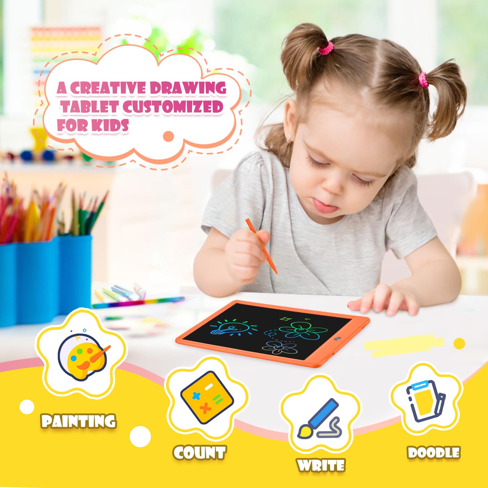 EooCoo 10 Inch LCD Writing Tablet for Kids Ages 3-7 - Mess-Free Drawing Pad, Educational Travel Toy, Birthday Gift for Girls & Boys - Perfect for Car Rides, Airplane Travel & Home Learning Activities