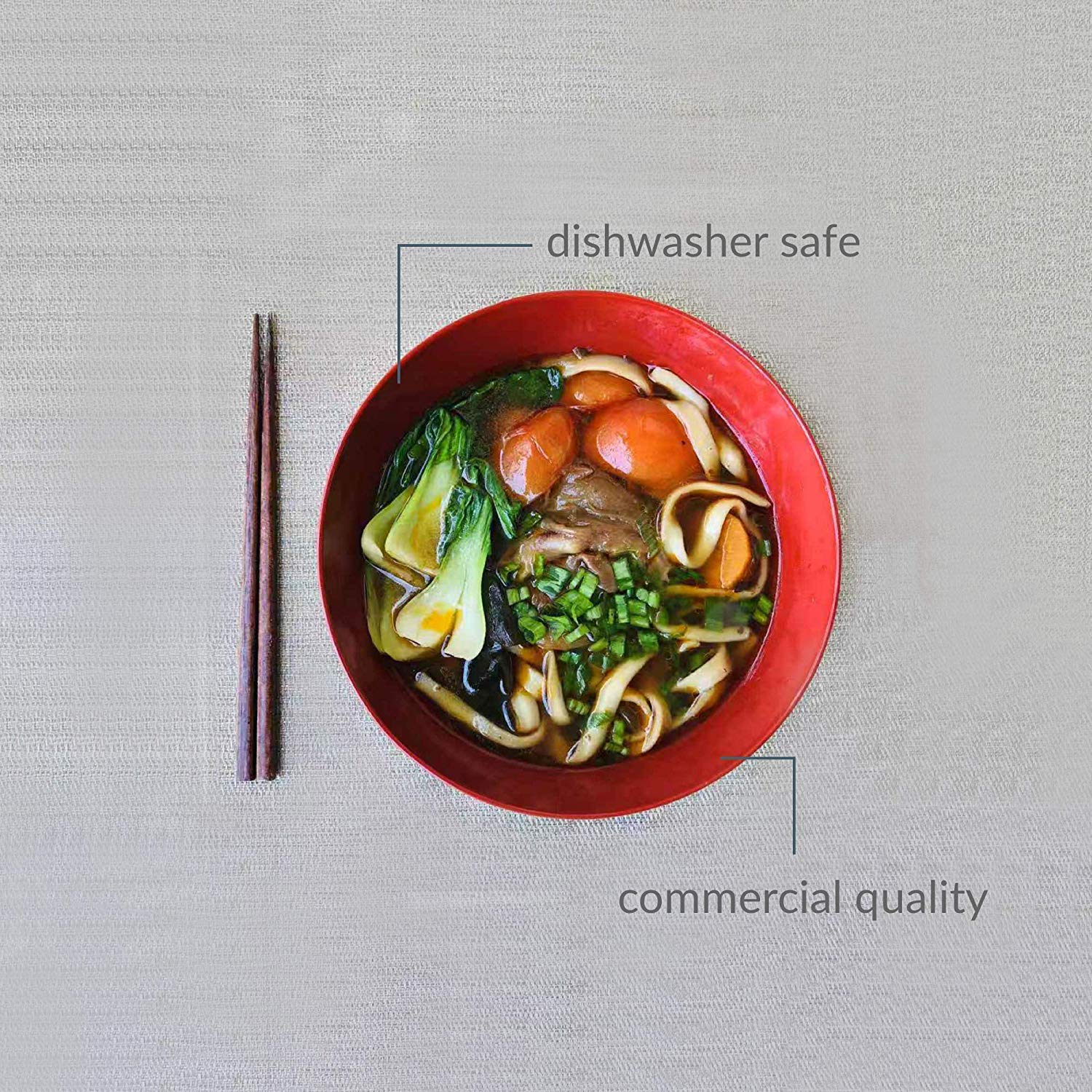 JapanBargain 2396 - Large 52oz Japanese Style Plastic Soup Bowls for Ramen, Udon, Pho Noodles, Cereal & Pasta - Durable Black & Red Noodle Bowls - Perfect for Asian Cuisine, Family Dinners & Restaurant Use