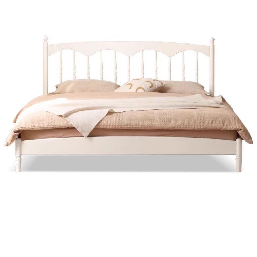 French Cream Style Poplar Solid Wood Bed - Elegant & Durable Bedroom Furniture for Master Bedroom, Guest Room, or Kids Room