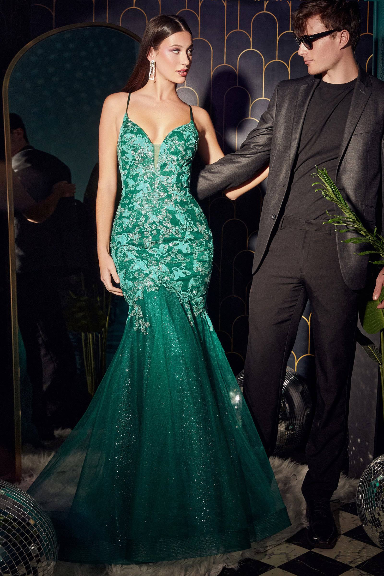 Cinderella Divine CB112 Sparkling Emerald Mermaid Dress for Women - Elegant Evening Gown for Prom, Wedding, Pageant & Special Occasions
