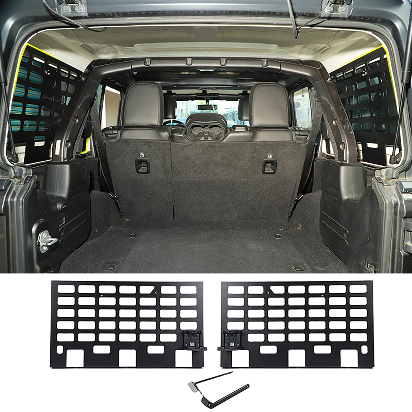 Linskip Hard Top Rear Window MOLLE Panels for 2018-2024 Jeep Wrangler JL | Side Storage Racks & Trunk Cargo Organizer | Jeep JL 4-Door Accessories (Pair, Black) | Perfect for Off-Roading, Camping & Adventure Gear Storage