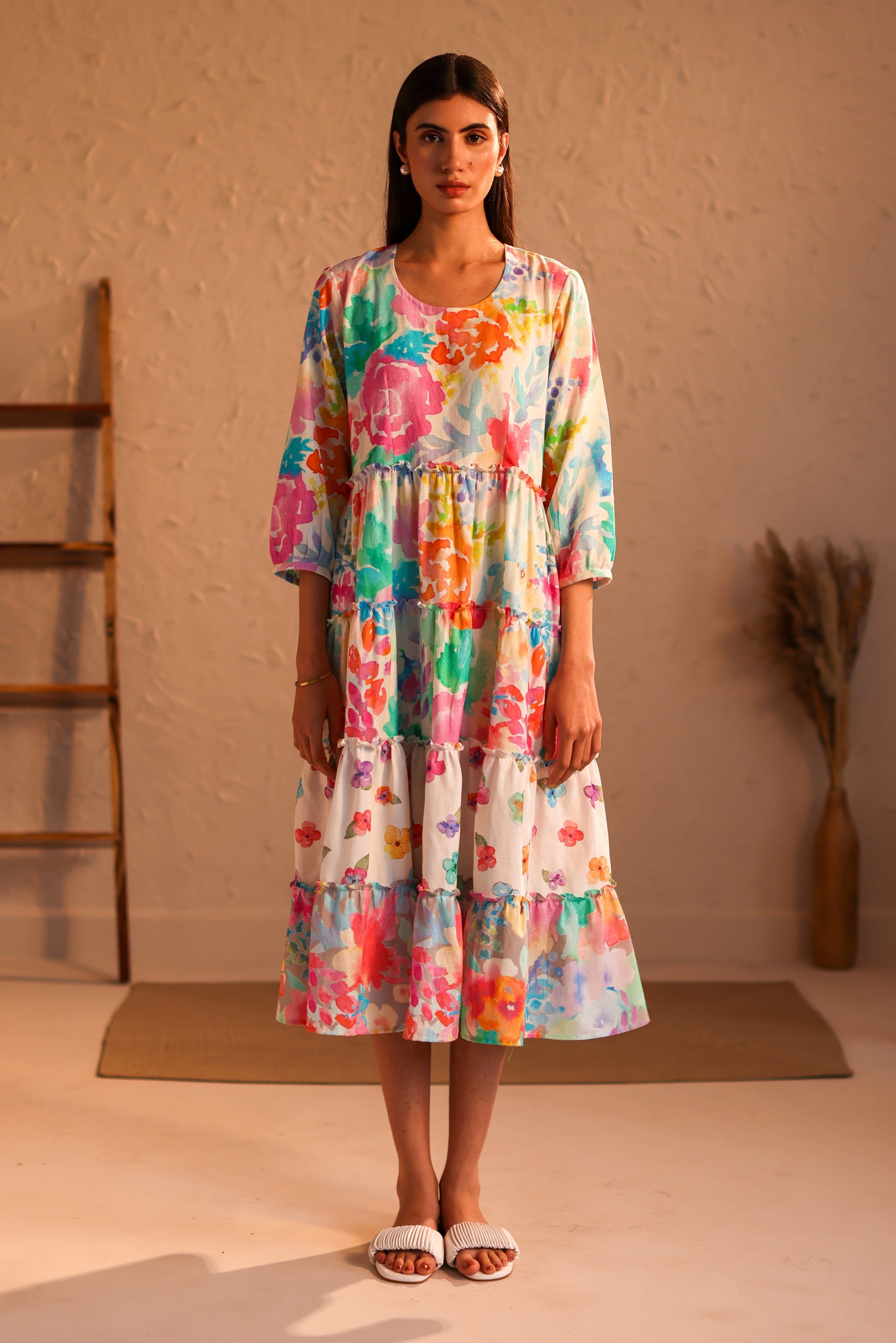 Venice Tiered Dress - Flowy Summer Midi Dress for Women, Boho Chic Beach Dress with Ruffles, Perfect for Vacations, Weddings & Date Nights