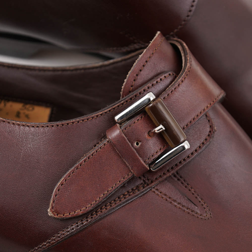 Santoni Brown Leather Single Buckle Monk Strap Dress Shoes for Men - Perfect for Business, Office & Formal Occasions