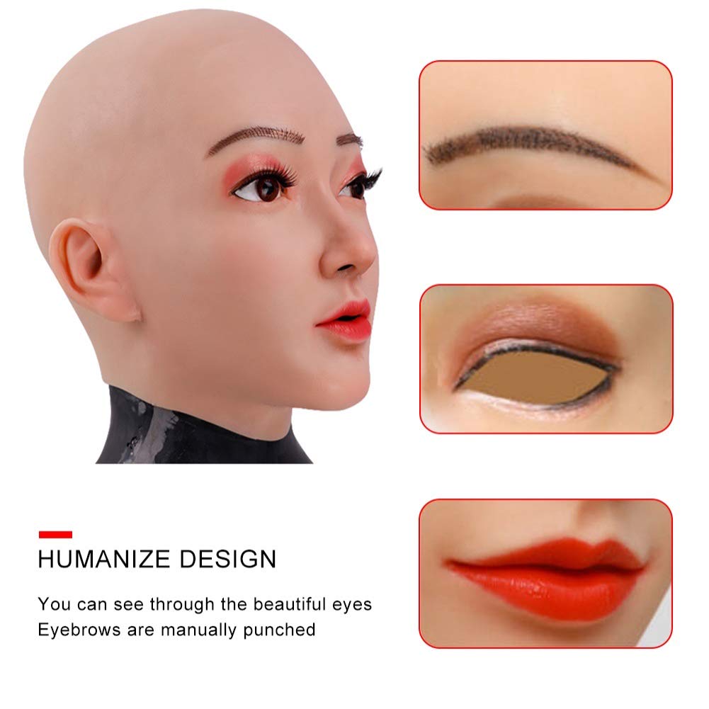 Soft Silicone Full Face Headgear for Women - Realistic Makeup Mask for Crossdressers & Transgender - Perfect for Cosplay, Halloween, and Theater Performances