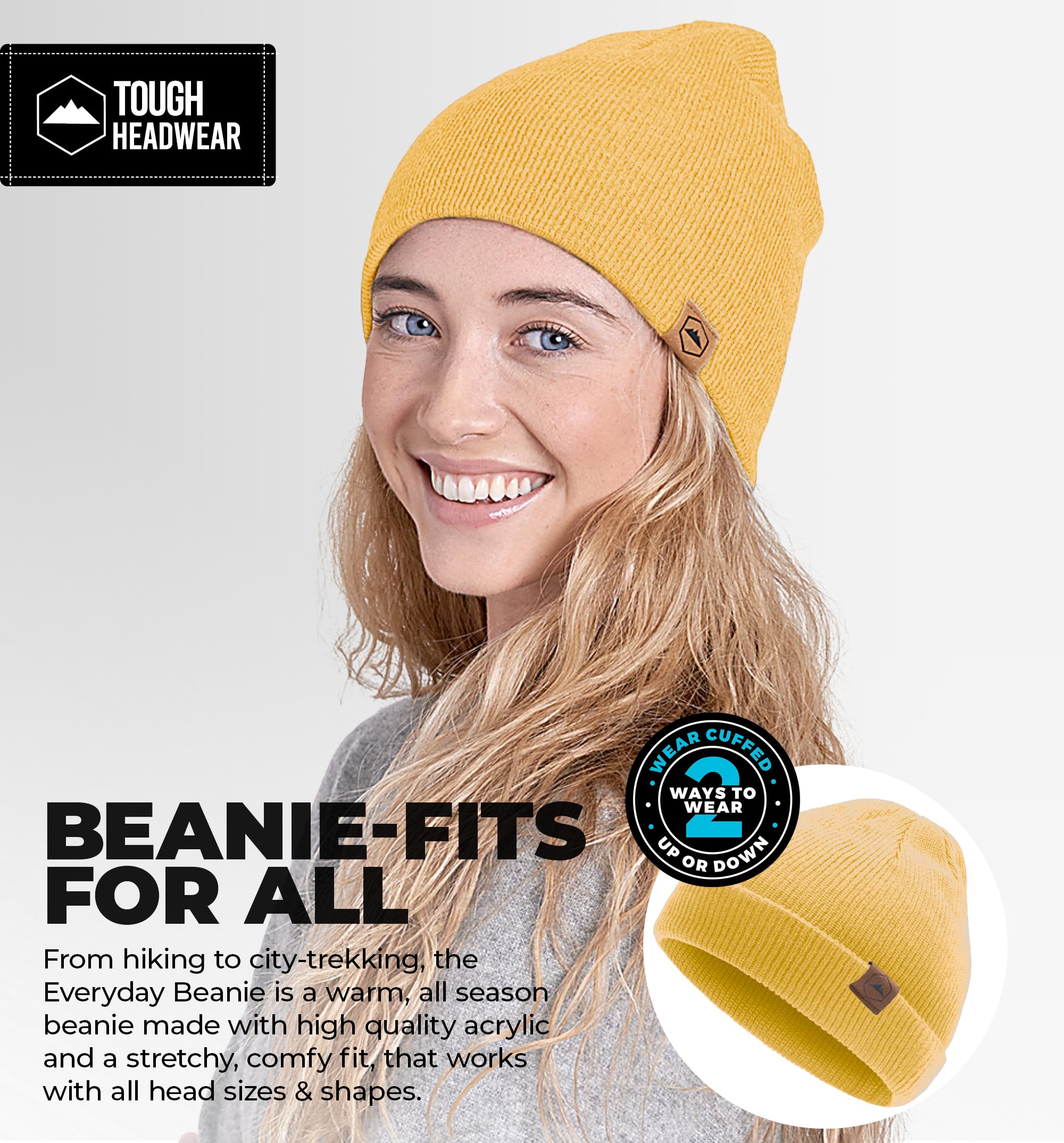 Premium Tough Headwear Knit Beanie - Warm Winter Hats for Men & Women - Soft Stretchy Cold Weather Beanie - Perfect for Skiing, Snowboarding & Outdoor Activities