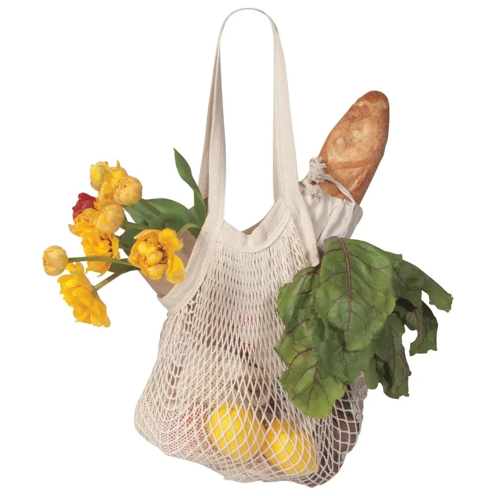 Eco-Friendly Reusable Mesh Shopping Bags - Lightweight Foldable Grocery Tote with Durable Handle for Supermarket, Farmers Market & Beach Use