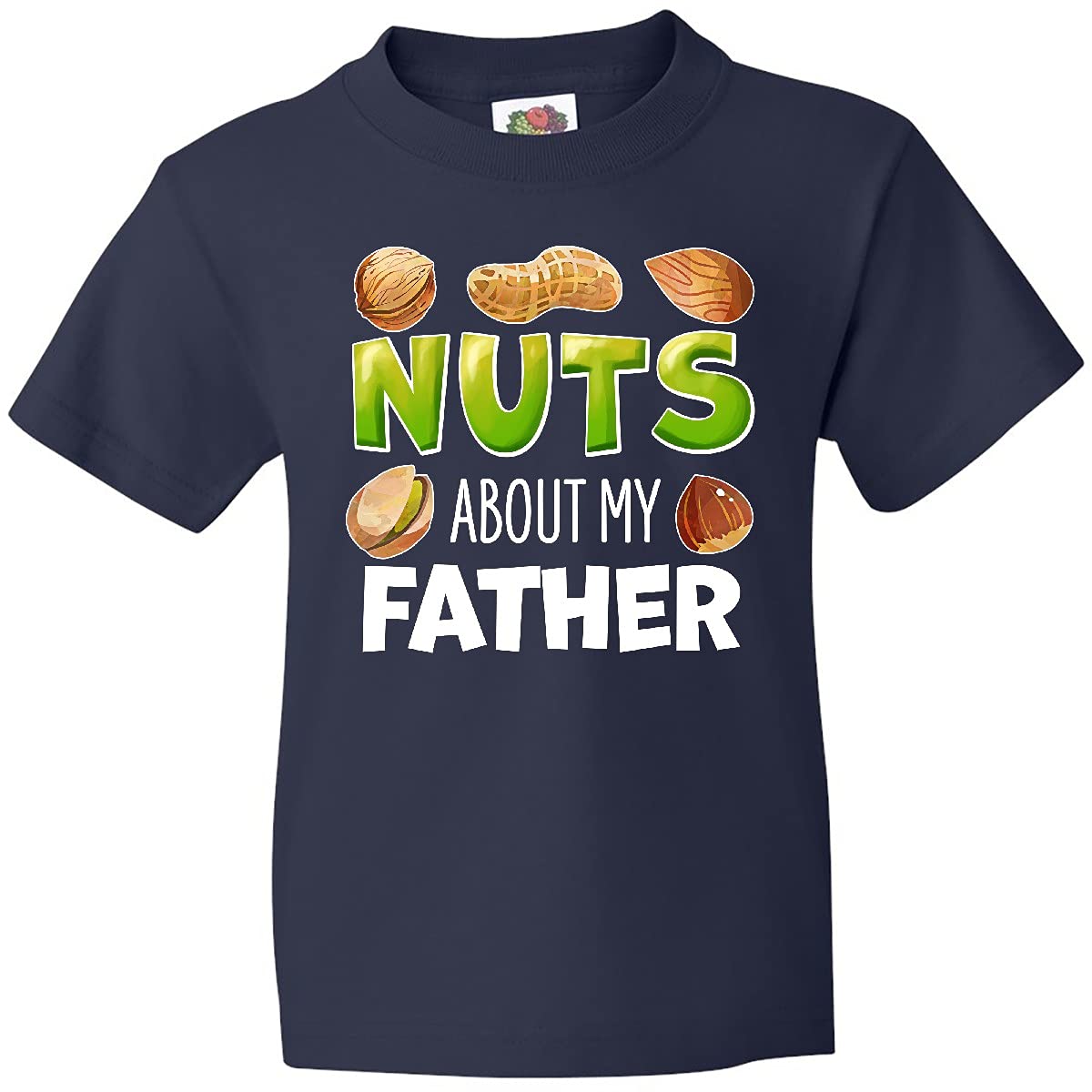 Inktastic Nuts About My Father Peanut Almond Pistachio Youth T-Shirt | Funny Graphic Tee for Kids | Perfect for Father's Day Gifts & Family Events