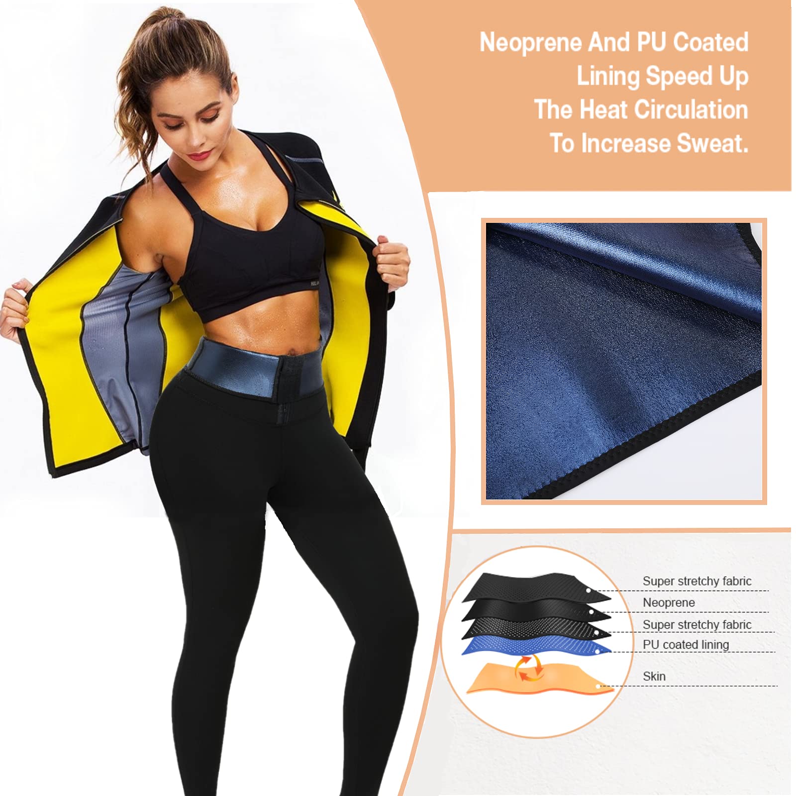 Huiming Women's Sauna Shaper Pants - High Waist Sweat Compression Thermo Leggings for Weight Loss & Workout - Hot Neoprene Material for Gym, Yoga & Home Fitness