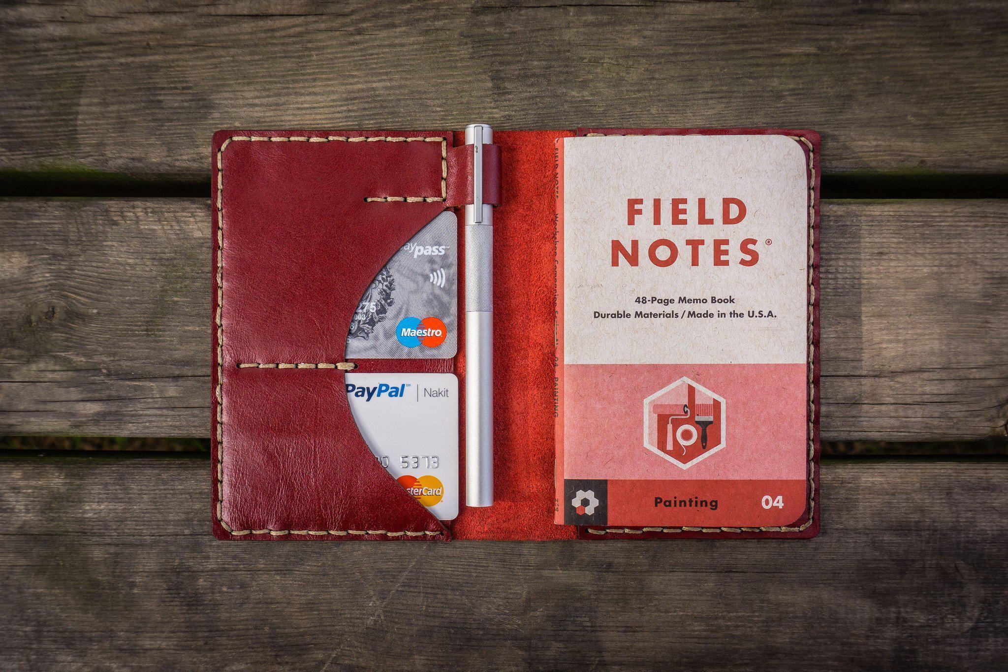 Personalized Leather Field Notes Cover - Custom Engraved Red Journal Cover for Men & Women - Perfect for Travel, Work & Gifts