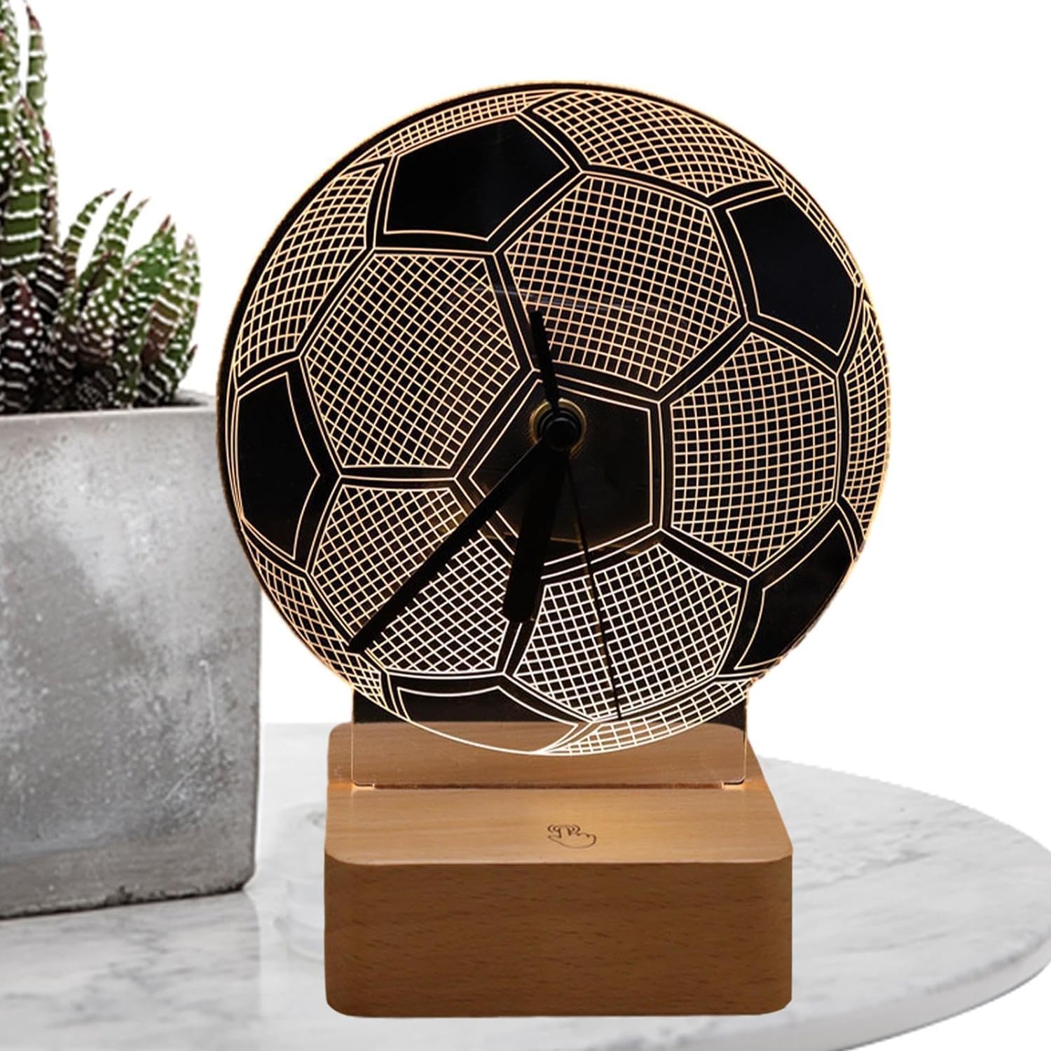 3D Acrylic Touch Control Soccer Night Light with Wooden Base - Football Desk Lamp & Night Light for Kids Room Decor, Perfect Christmas Gift for Boys and Girls | Bedroom, Nursery, Game Room Lighting