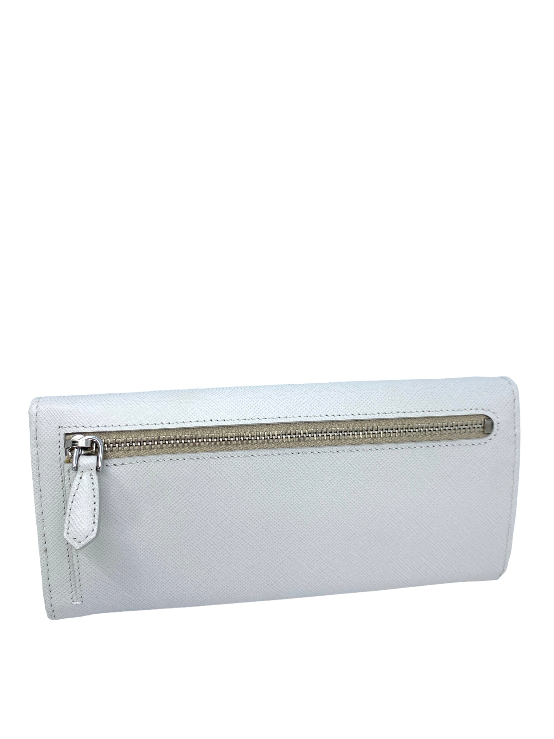 Prada Saffiano Leather Flap Wallet for Women - Luxury White Leather Wallet with Credit Card Slots & Zip Pocket - Perfect for Everyday Use & Gift Giving