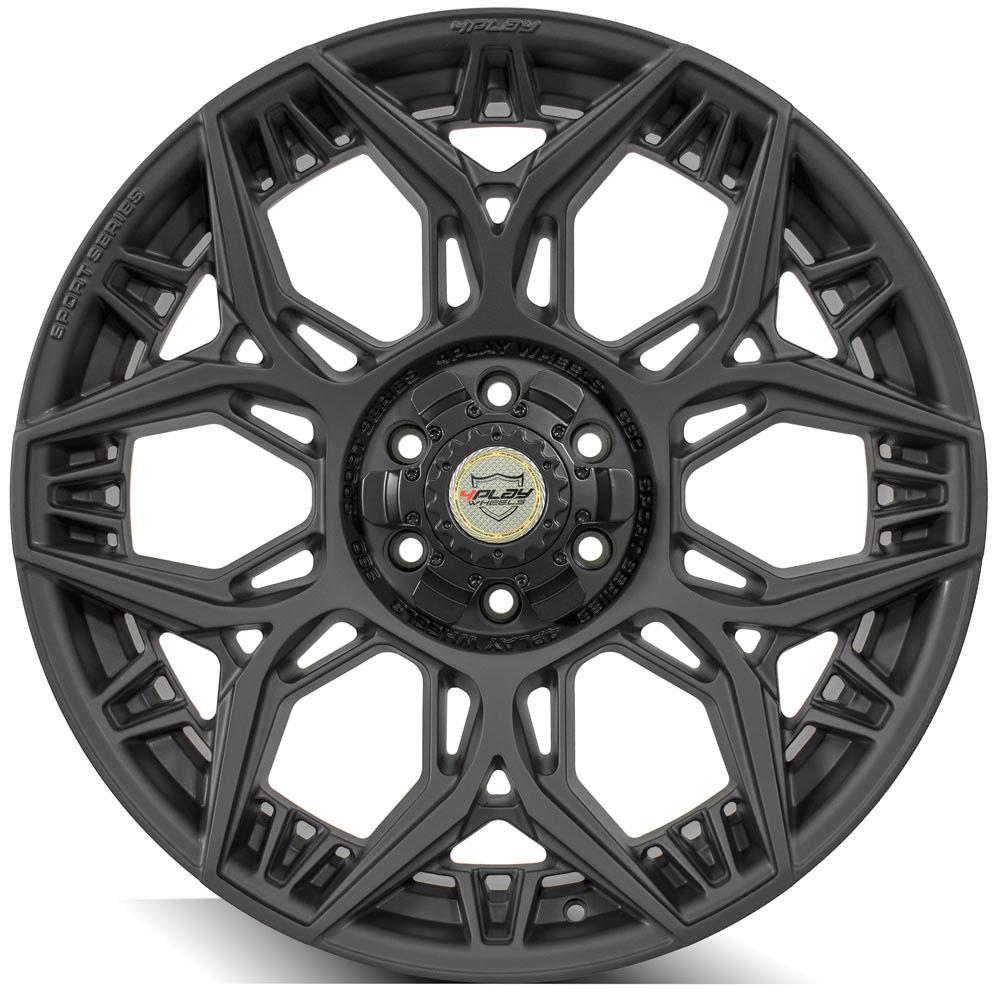 4Play Sport Series 4PS60 Satin Black Wheel 22x9.0 0 Offset 6x135/6x139.7mm Bolt Pattern 106.1mm Hub - Perfect for Ford F150, Chevy Silverado & Off-Road Trucks