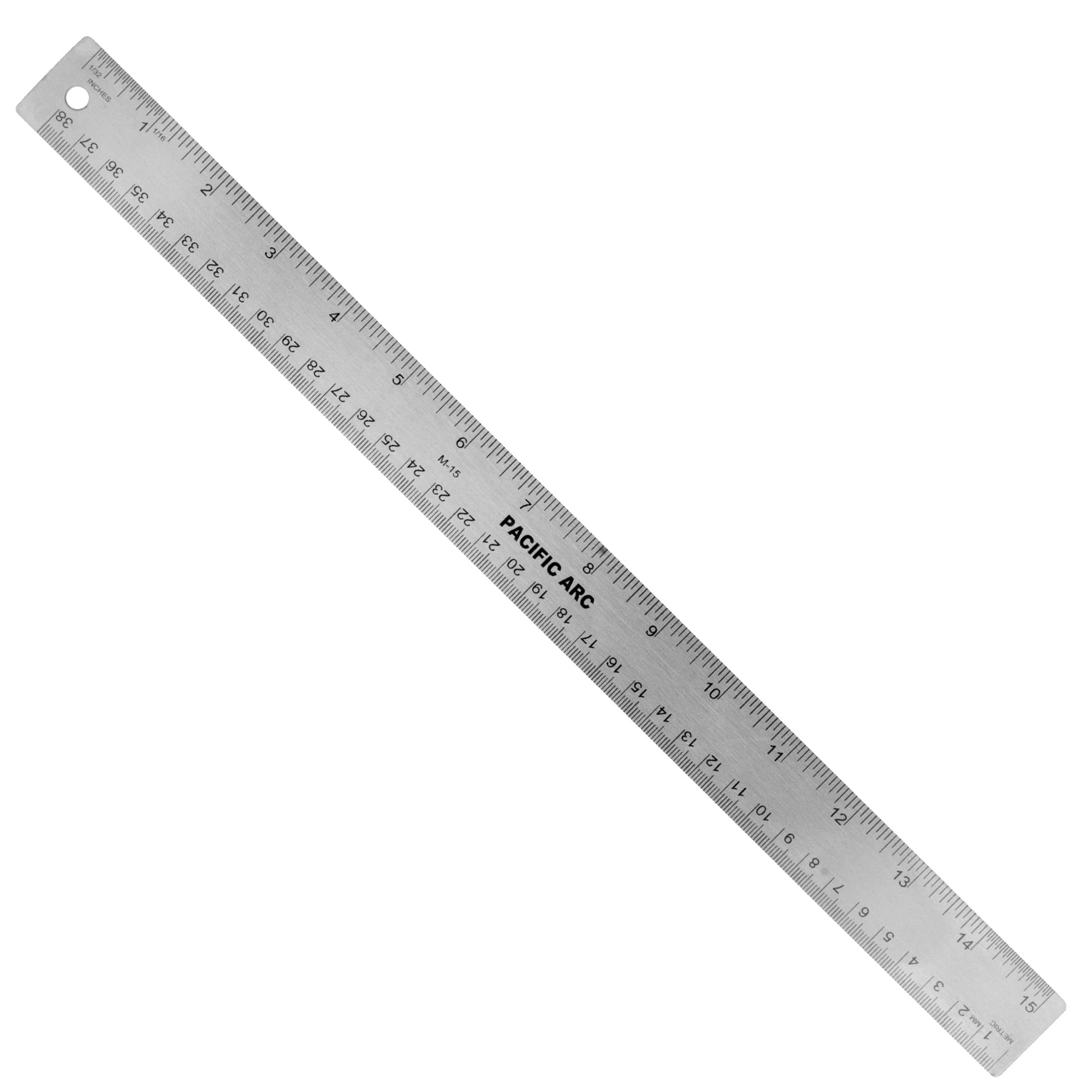Pacific Arc 15 Inch Stainless Steel Ruler with Non-Slip Cork Back - Dual Inch & Metric Scale for Precision Measuring | Perfect for Engineering, Drafting, School & Office Use