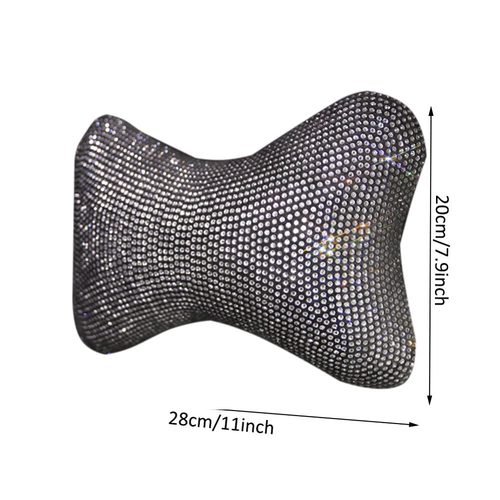 Crystal Diamond Car Neck Pillow - Bling Headrest Cushion for Women & Girls, Silver Decorative Car Accessories | Perfect for Long Drives & Road Trips