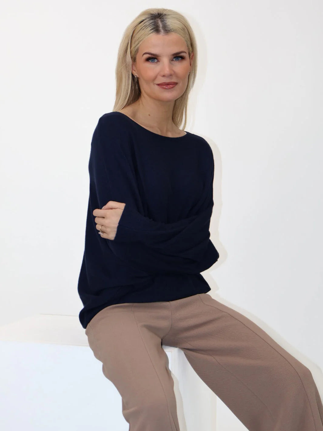 Elba Jumper Navy Blue - Stylish Knit Sweater for Women | Cozy Winter Pullover for Casual Outfits & Office Wear