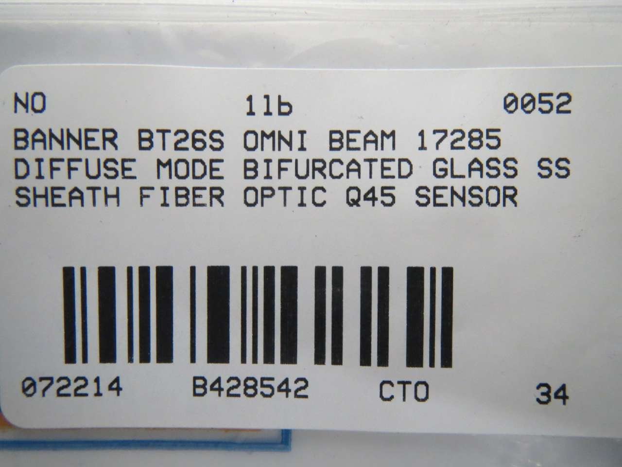 BANNER ENGINEERING BT26S BIFURCATED Fiber Optic Sensor - BT2 Series, 2M Cable, Diffuse Mode with Thread Mounting | Ideal for Industrial Automation, Packaging, and Material Handling Applications