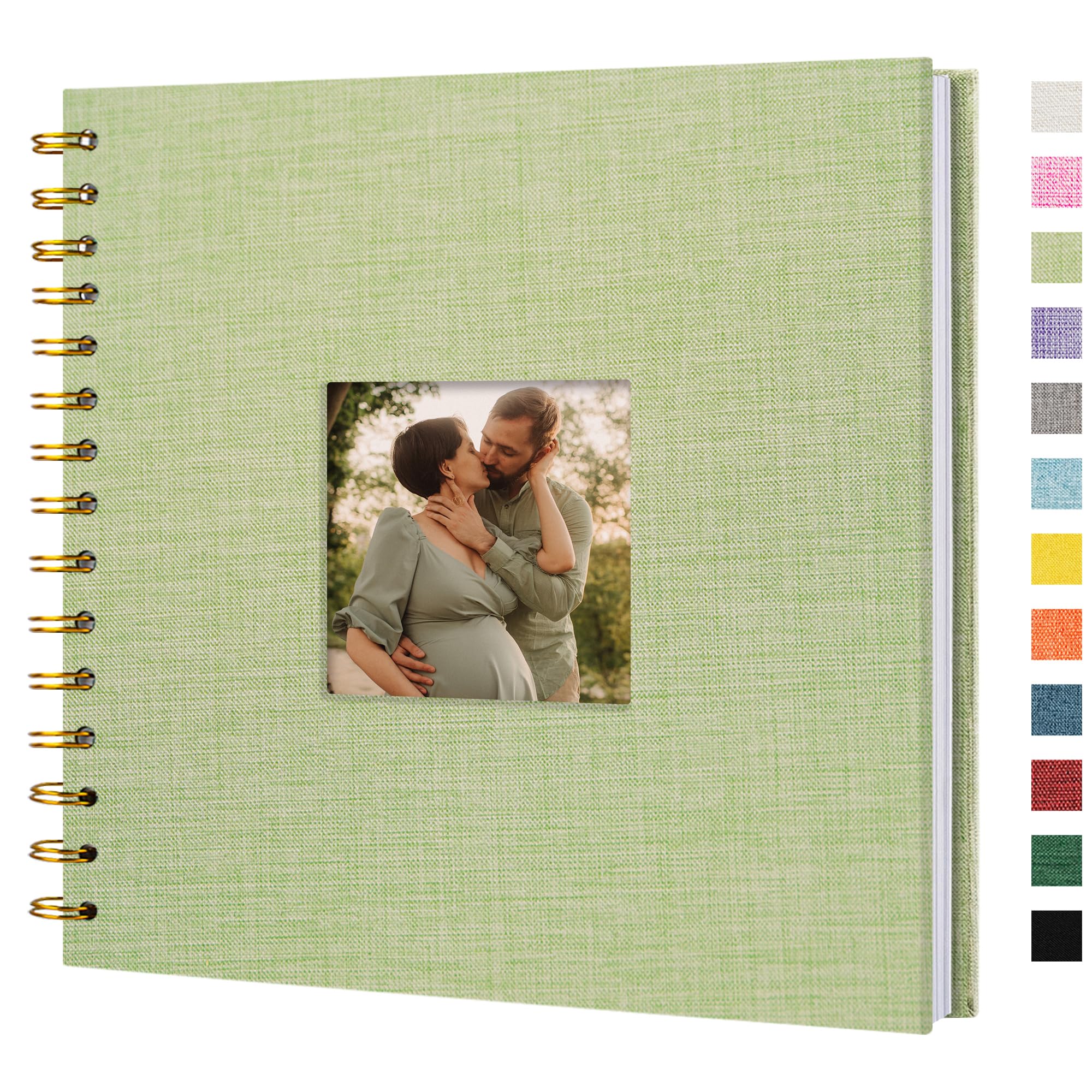 Premium 8x8 Inch Linen Cover Scrapbook Photo Album - Hardcover Kraft White Pages Memory Book for Travel, Wedding, Guest Book, Christmas, Baby Shower (20 Sheets/40 Pages, Grass Green) - Perfect for Preserving Family Memories, Special Events & Creative Projects