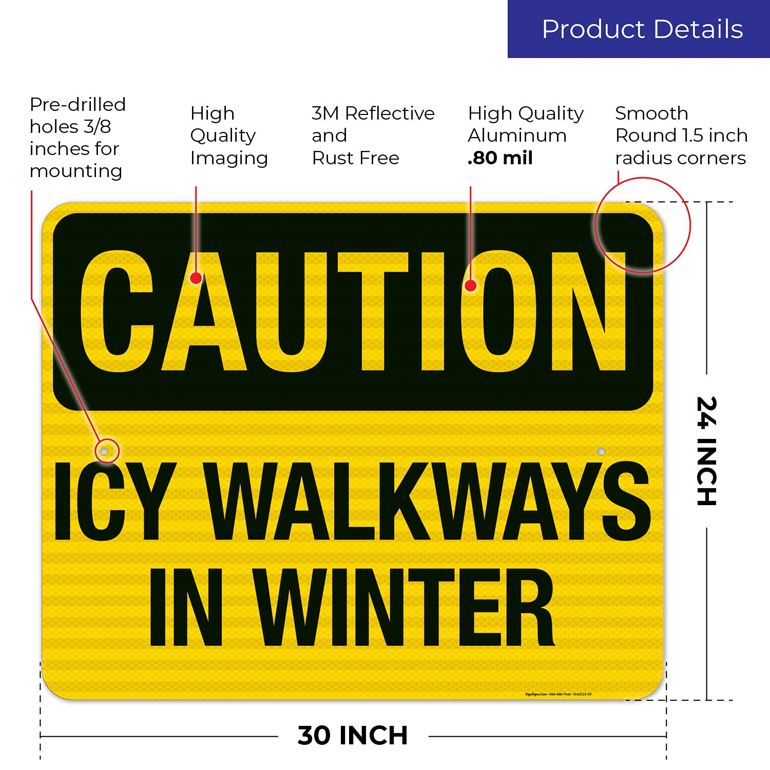 3M EGP Reflective Aluminum Winter Warning Sign - 24x30 Inch Slippery Walkway Caution Sign for Icy Conditions | Durable .080 Thick Fade-Resistant Metal Sign | Made in USA | Perfect for Parking Lots, Sidewalks & Business Entrances