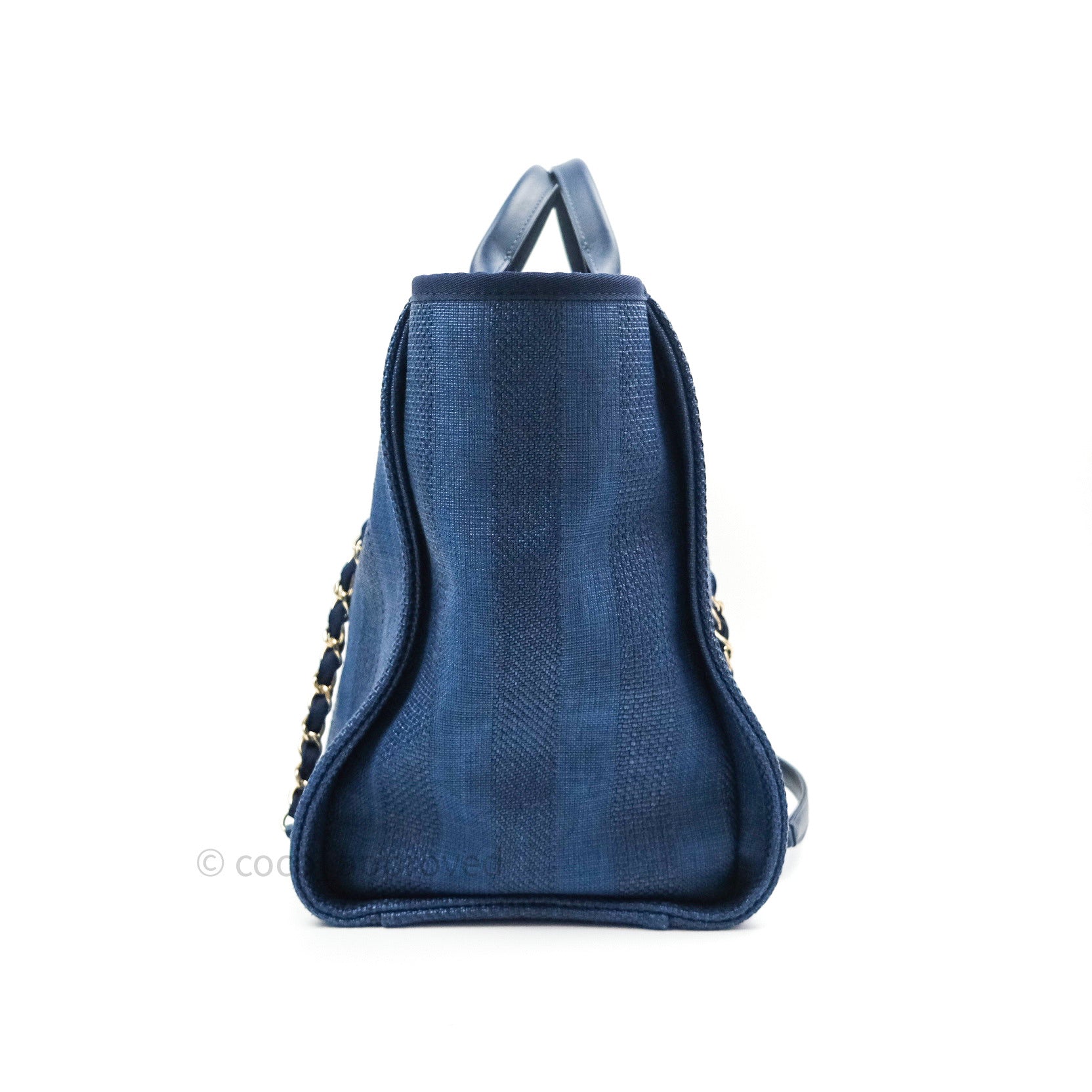 Chanel Canvas Large Deauville Tote Bag Navy Blue Striped 20S - Luxury Designer Beach Tote for Women, Perfect for Travel, Shopping & Everyday Use