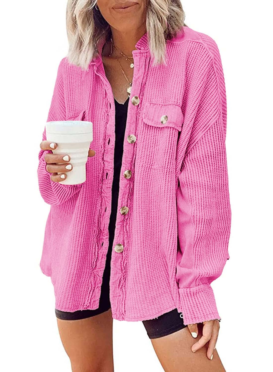 Nirovien Women's Waffle Knit Shacket - Oversized Button Down Shirt Jacket for Spring | Lightweight Long Sleeve Open Front Cardigan | Casual Outfits, Layering, Workwear & Weekend Wear