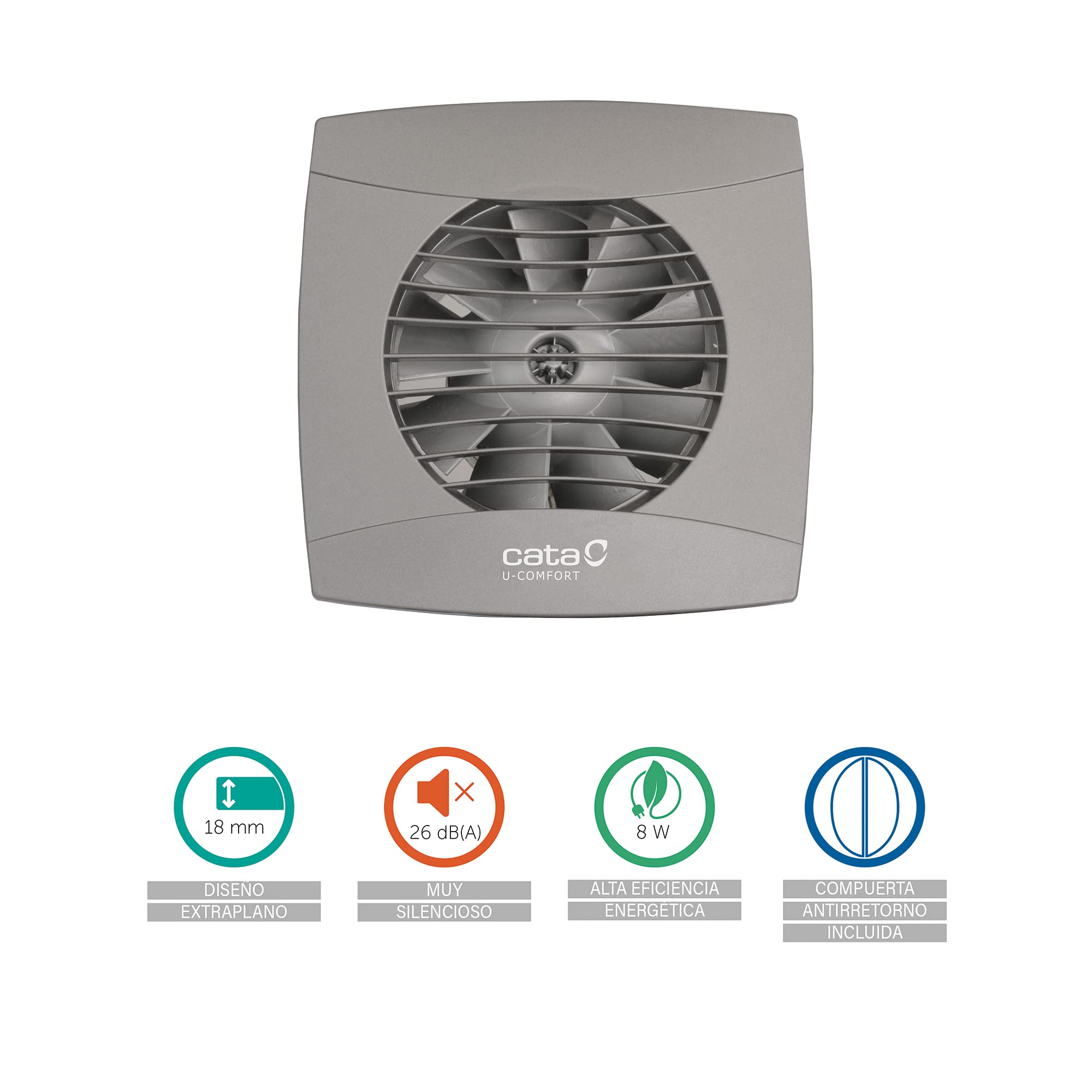 Cata UC-10 Bathroom Timer Extractor Fan - Silver | Energy Efficient Ventilation for Bathrooms & Kitchens | Perfect for Humidity Control & Odor Removal