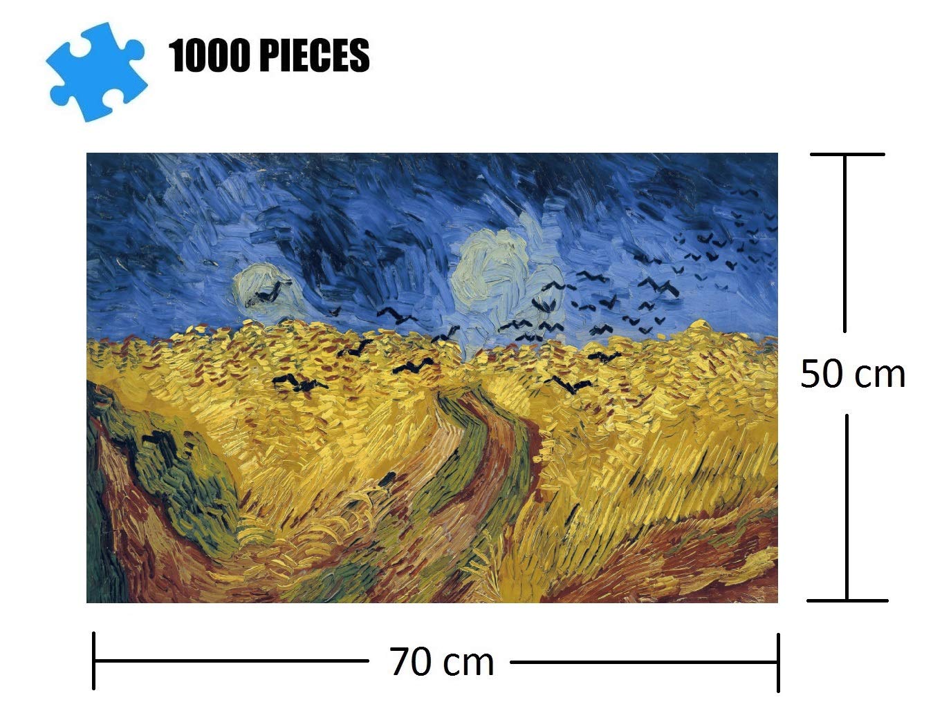 1000 Piece Jigsaw Puzzle - Van Gogh Wheat Field with Crows - Famous Art Painting Puzzle for Adults & Teens - High Quality Floor Puzzle for Family Game Night & Stress Relief