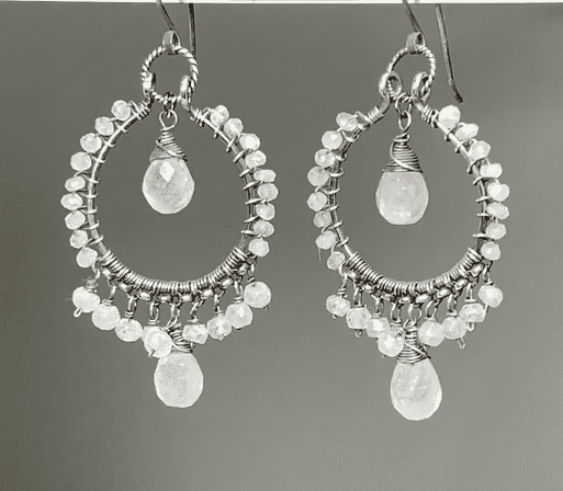 Rainbow Moonstone Sterling Silver Hoop Earrings for Women | Oxidized Vintage Style Jewelry | Perfect for Boho, Wedding & Everyday Wear