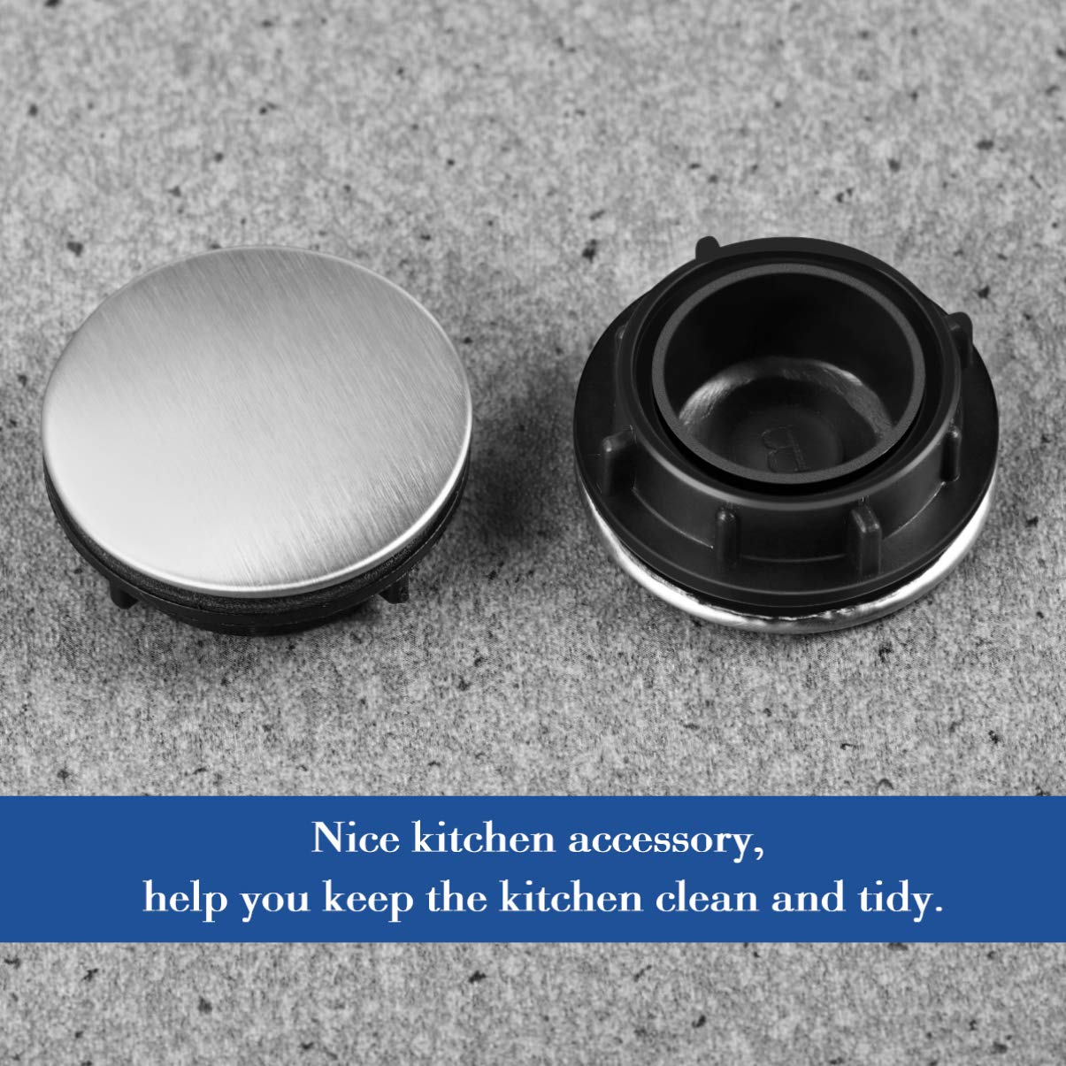 NUOBESTY 2pcs Stainless Steel Kitchen Sink Hole Covers with Sealing Ring - Durable Sink Tub Accessories for Leak Prevention and Easy Cleaning in Modern Kitchens